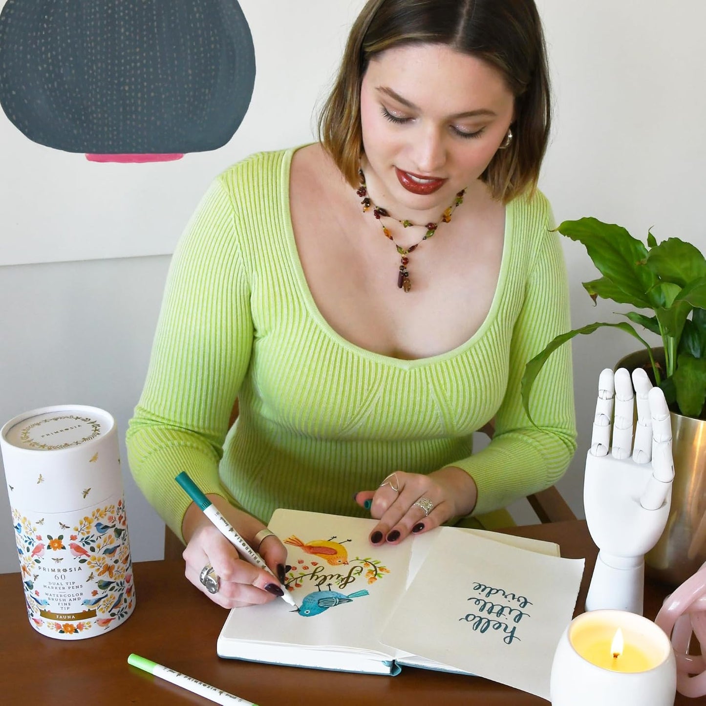 Primrosia Fauna - 60 Dual Tip Watercolor Brush and Fine Tip Pens. Marker Pens for Art Sketching Illustration Calligraphy Permanent Highlighter Bullet Journal Drawing Adult Coloring