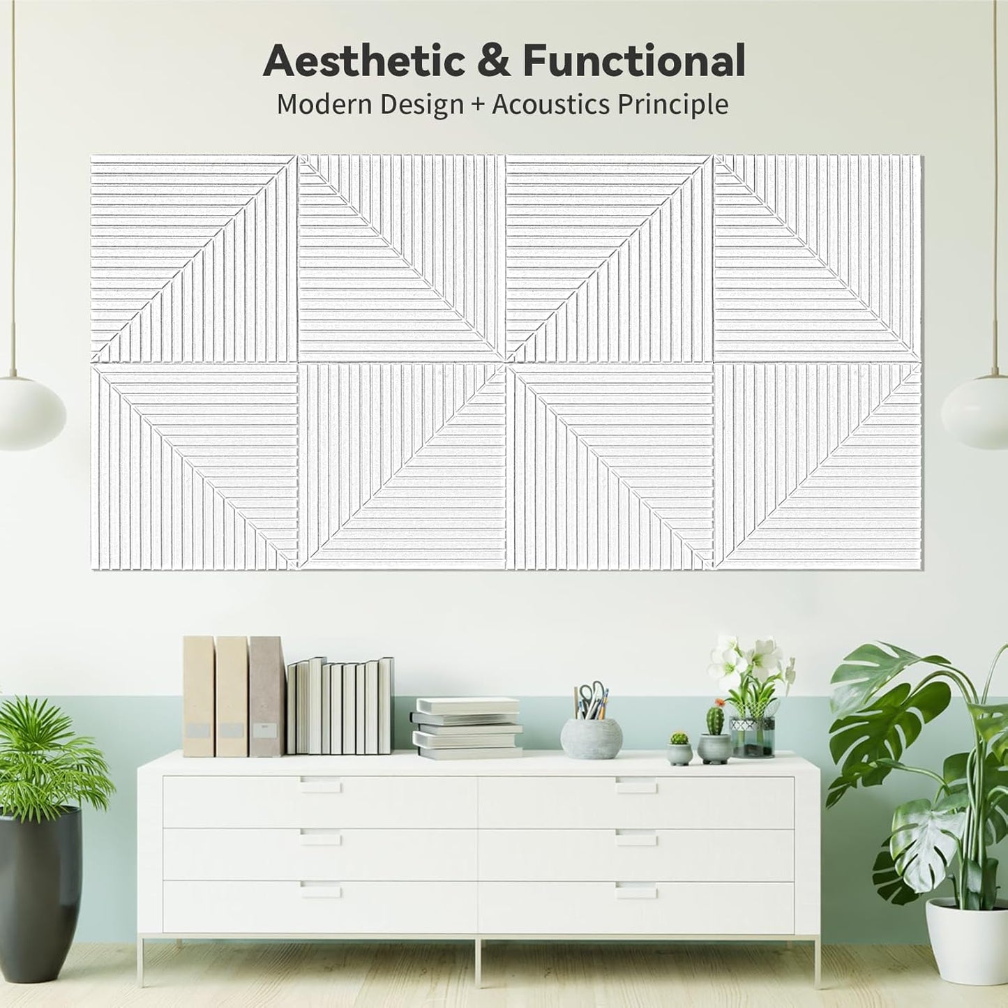 Art3d 6-Pack Self-Adhesive Acoustic Wall Panels for Home Décor, 24 x 24 Inch Soundproofing Panels for Office Studio Bedroom - High Noise Absorption Polyester Fiber, White