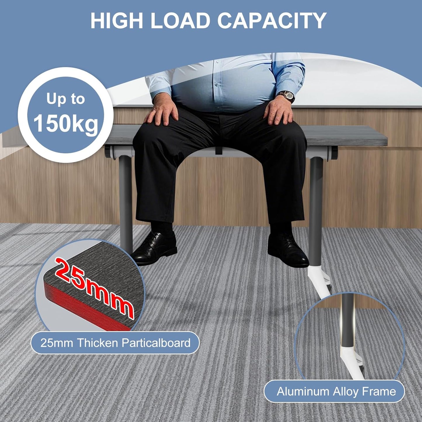 Folding Conference Table, Mobile Training Table for Office Conference, Modern Modular Rectangular Work Desk Meeting Seminar Work Tables with Caster Wheels, Large Breakroom Tables (2Pack L55.1in)