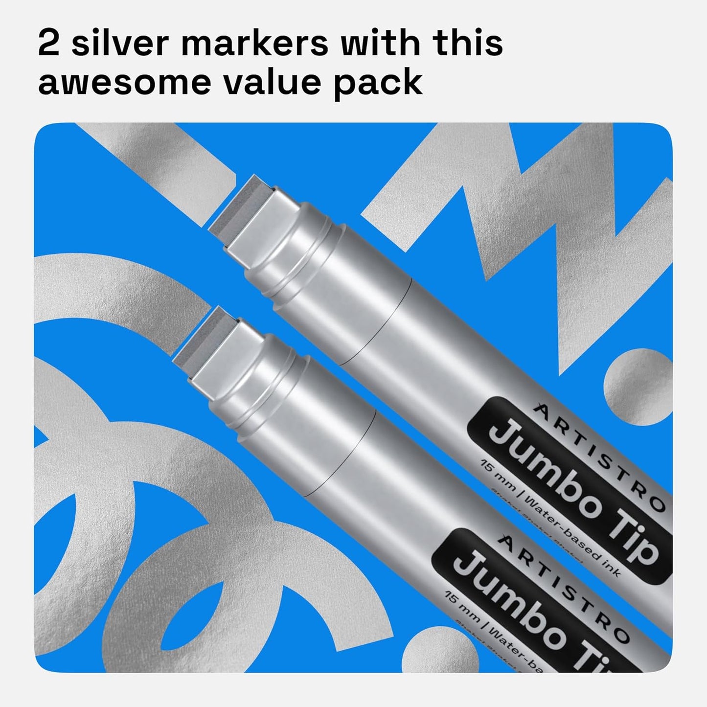 ARTISTRO 2 Silver Acrylic Paint Markers - 15mm Jumbo-Tip Paint Pens - Perfect for Crafting, Art Projects, & More