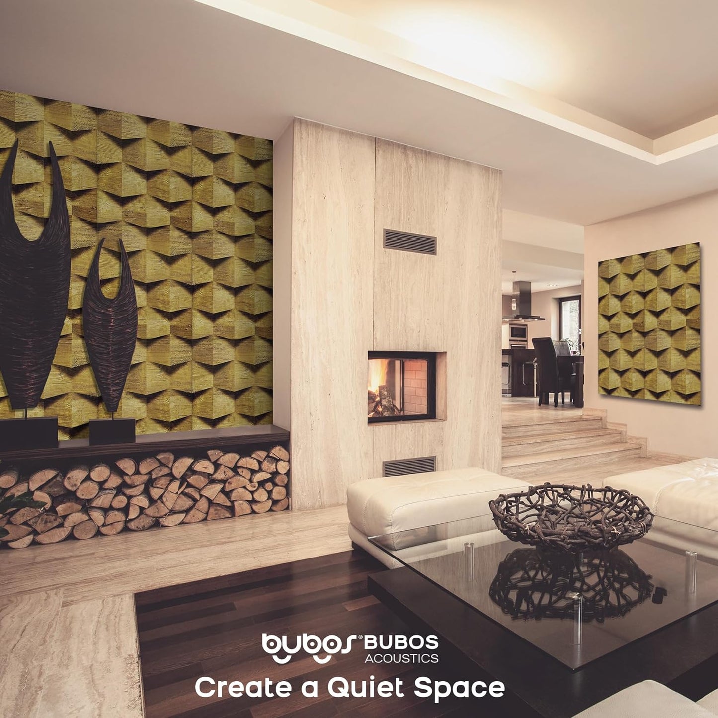 BUBOS Large Acoustic Panels,6 Pack Wood-Pattern Printing Soundproof Wall Panels, Total Size 70.8 x 47.2 Inches Self-Adhesive Decorative Sound Absorbing Panels for Studio, Home,3D Geometric Weave