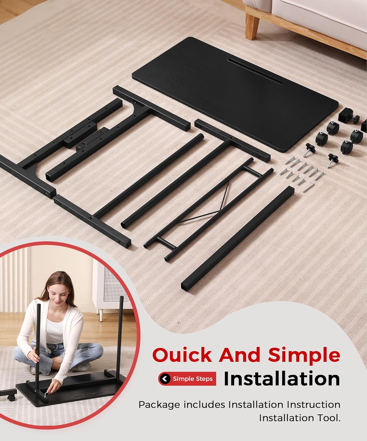 Standing Desk Adjustable Height, Mobile Stand Up Desks with Wheels Small Computer Desk Rolling Desk, Portable Laptop Desk Black Standing Table Sit Stand Home Office Desks 16"x31.5" Height 27"-43.5"