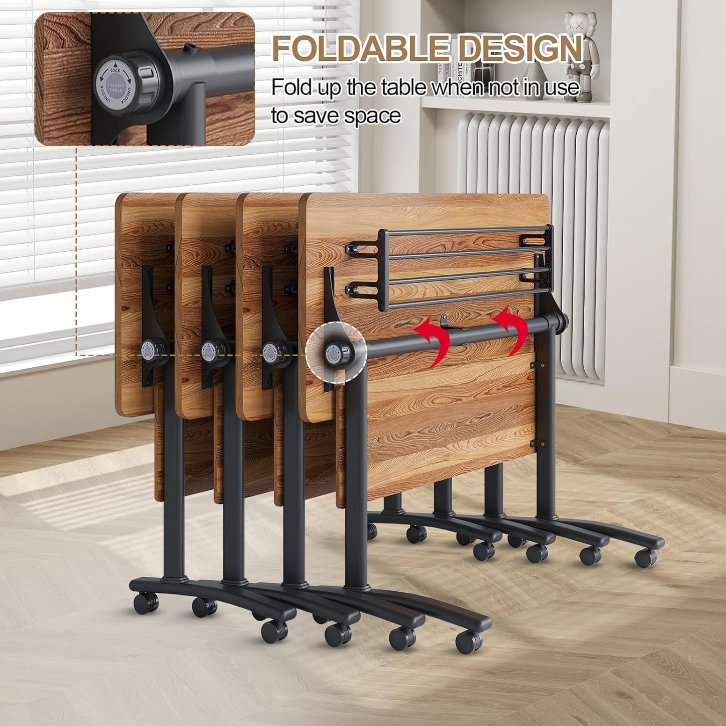 Conference Room Table with Flip-Top Design for Dynamic Meetings, Business Table Computer Desk with Heavy-Duty Frame,Foldable Seminar Meeting Tables for Home Office (6, C, 55.1IN)