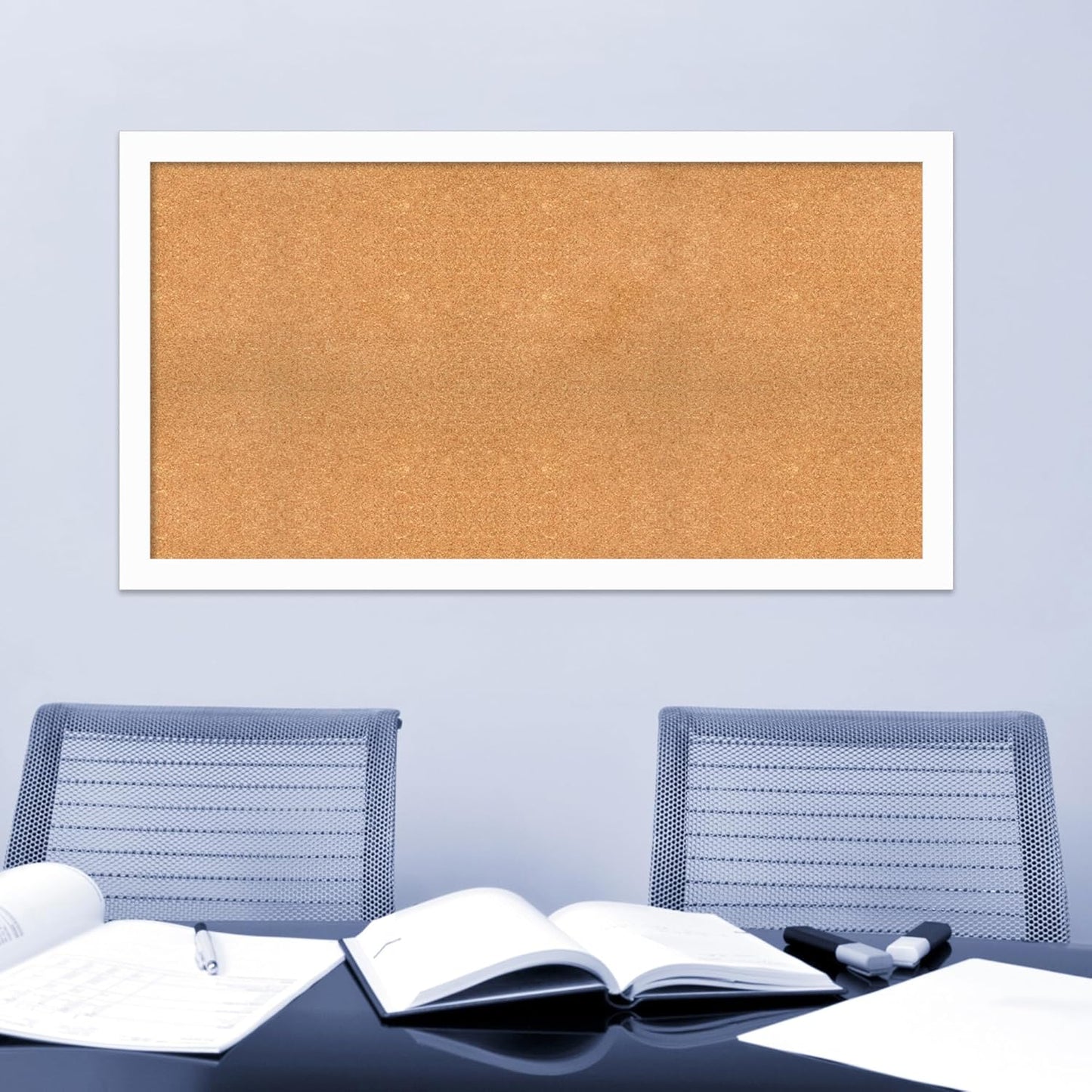 Amanti Art Natural Cork Board for Wall, 29x53 Vision Board with White Frame, Oversize Corkboard Office Decor for Home Organization, Casual Corkboard Pinboard to Display Items for Home Organization in