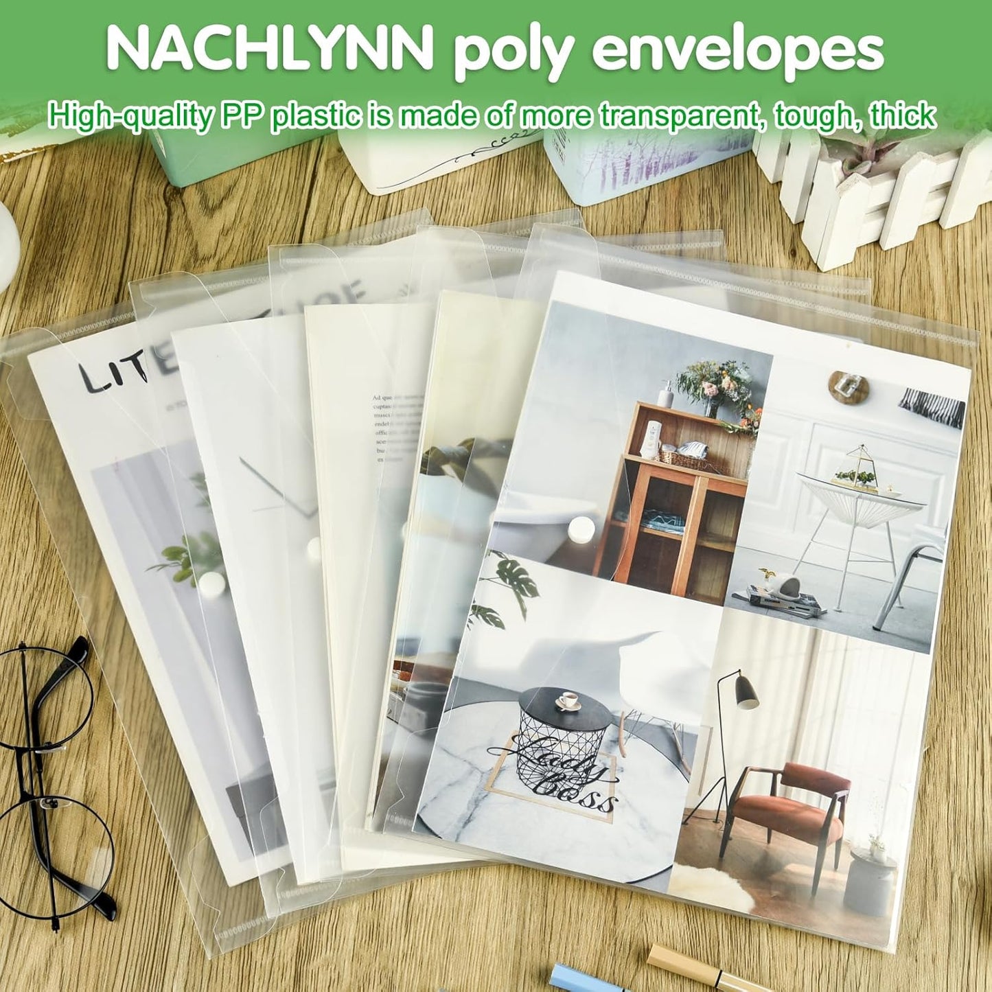 NACHLYNN 18 Pack Plastic Envelopes Poly Envelopes with Snap Closure A4 Size Clear Document File Folders Organizers Clear Envelope for School Office Supplies