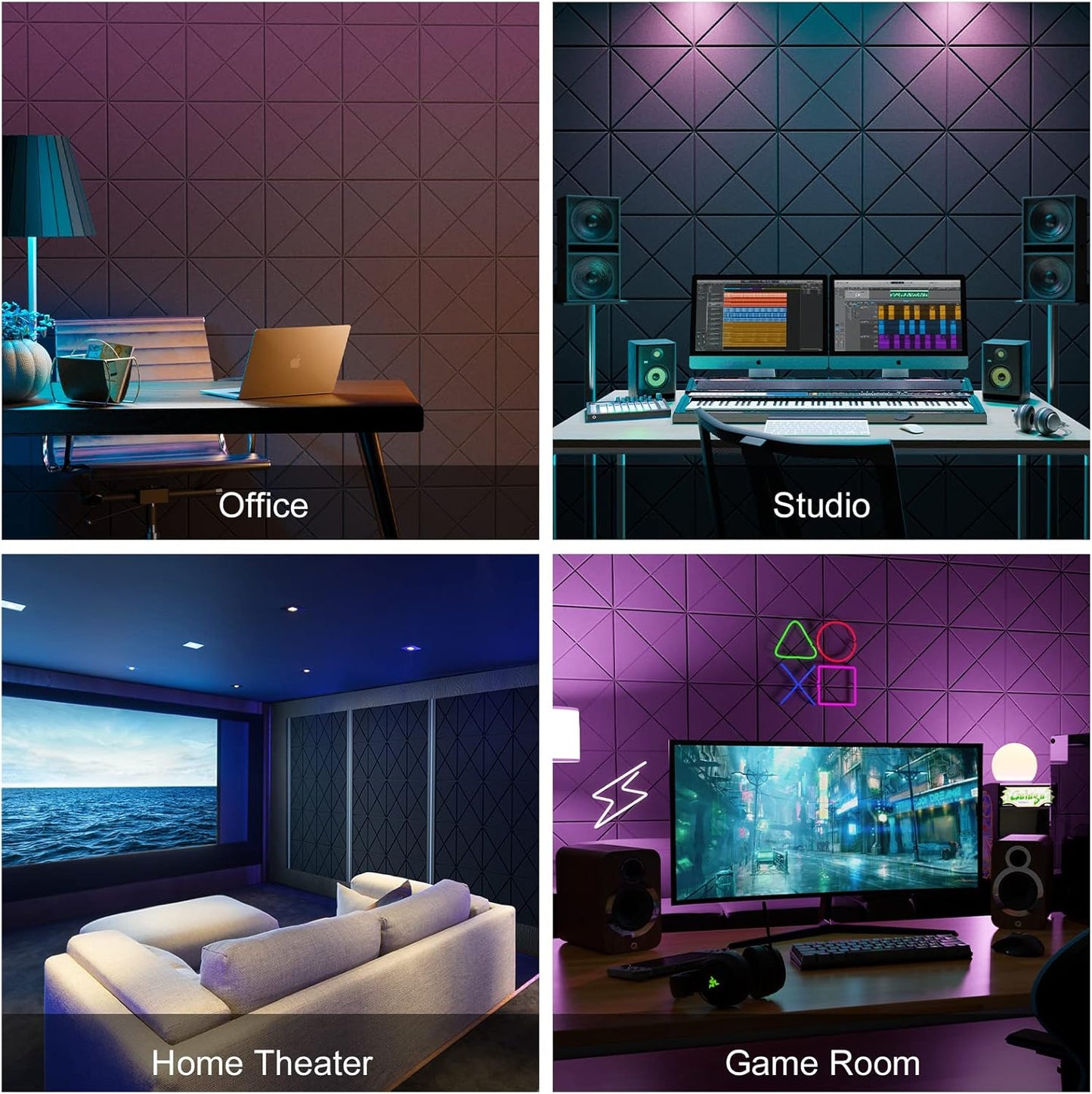 Sonicism 22 Pack X-Lined Acoustic Panels with Self-Adhesive, 12"X 12"X 0.4" Sound Proof Foam Panels, Decorative Soundproof Wall Panels, Sound Absorbing Tile for Home & Offices, Black