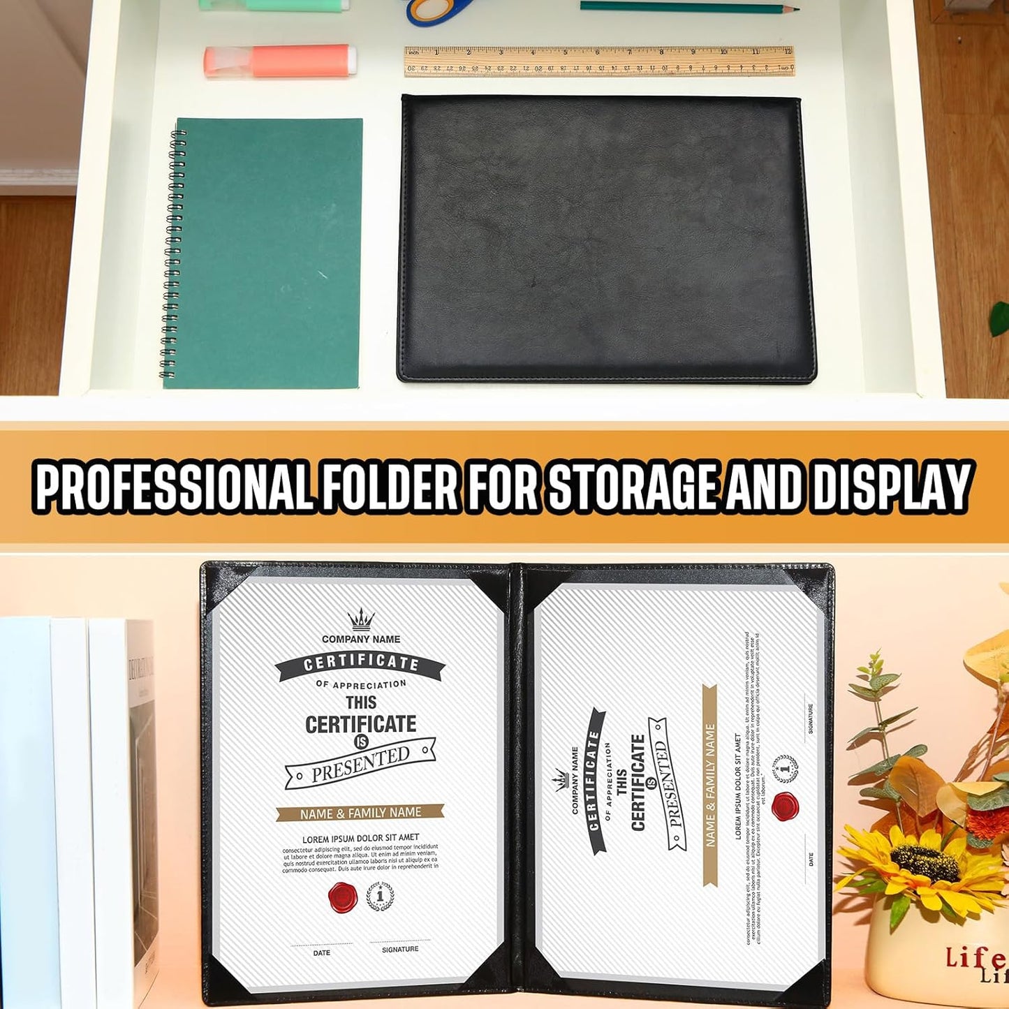 Tenare 3 Pcs Leather Certificate Holder 8.5 x 11 Inch PU Black Red Blue Purple Phd Bachelor Master Diploma Cover Professional Award Folder for Official Graduation Competition Contest Charity (Black)