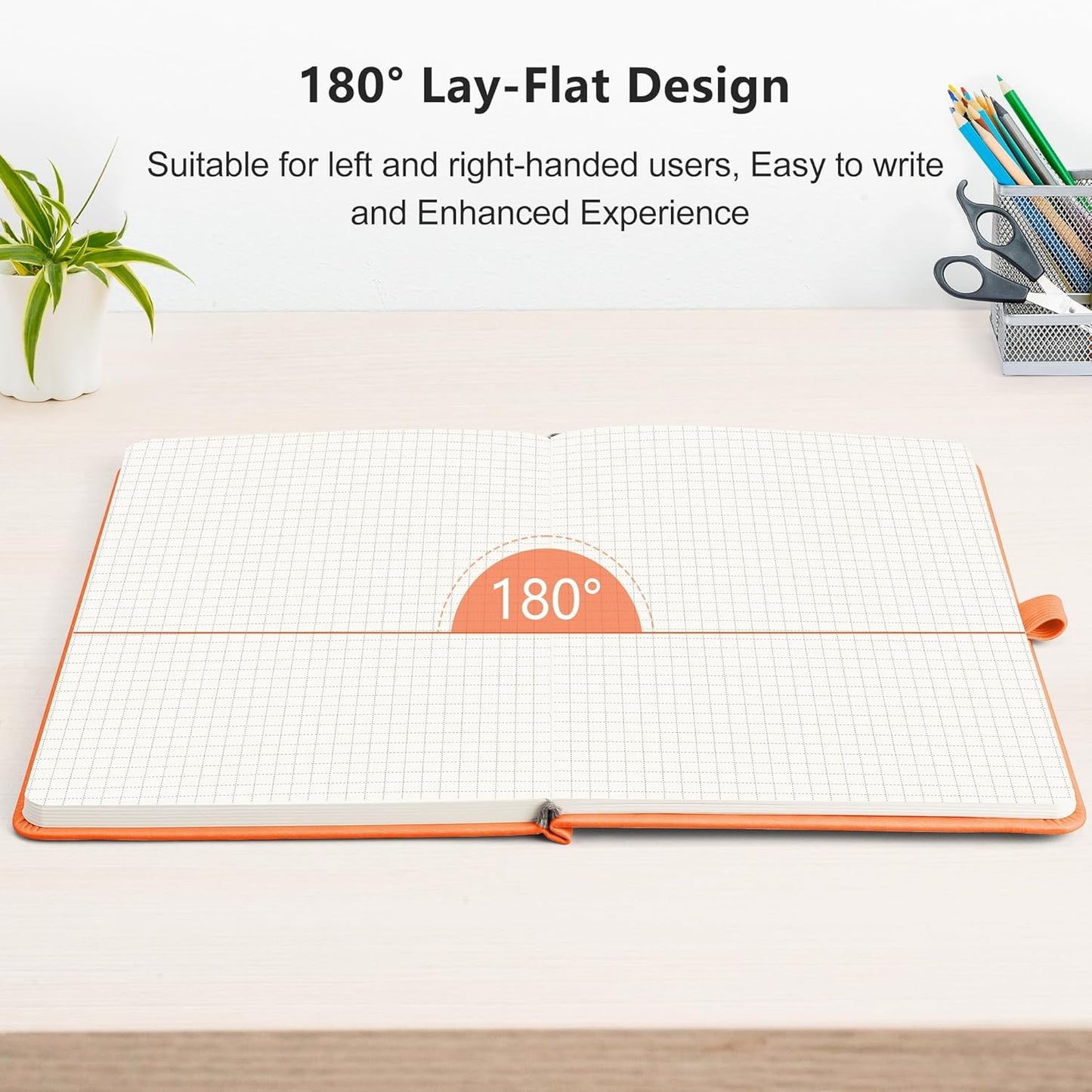 RETTACY Graph Grid Paper Notebook, 192 Pages, A5 Medium Size (5.7'' x 8.3''), 5 Squares per Inch, Leather Hardcover, 100 GSM Thick Paper, for School, Students, Math, Engineering (Orange)