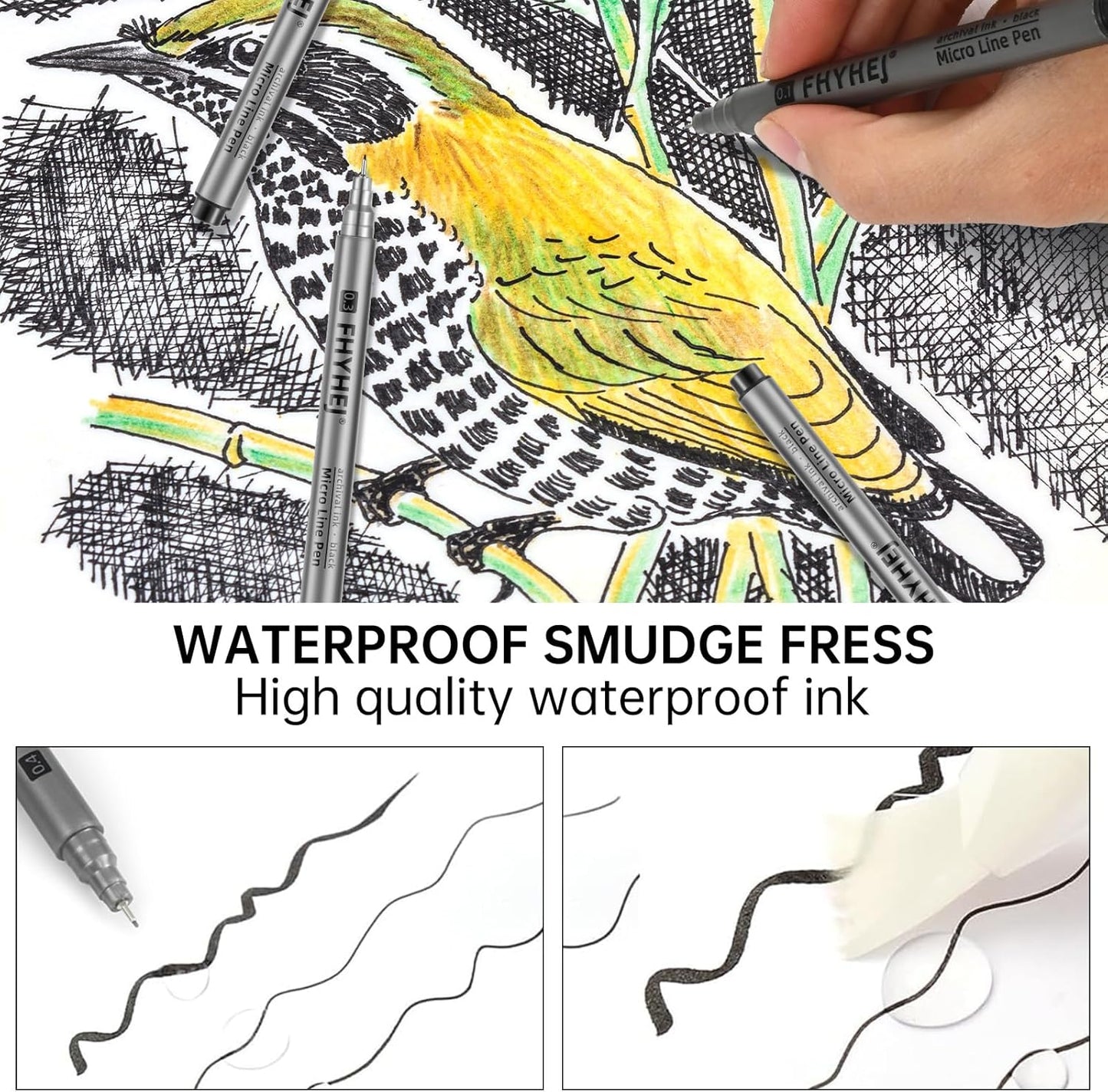 Micro Fineliner Drawing Art Pens: 6 Black Fine Line Ink Set Artist Supplies Archival Inking Markers Liner Professional Sketch Outline Anime Sketching Artist Illustration Watercolor