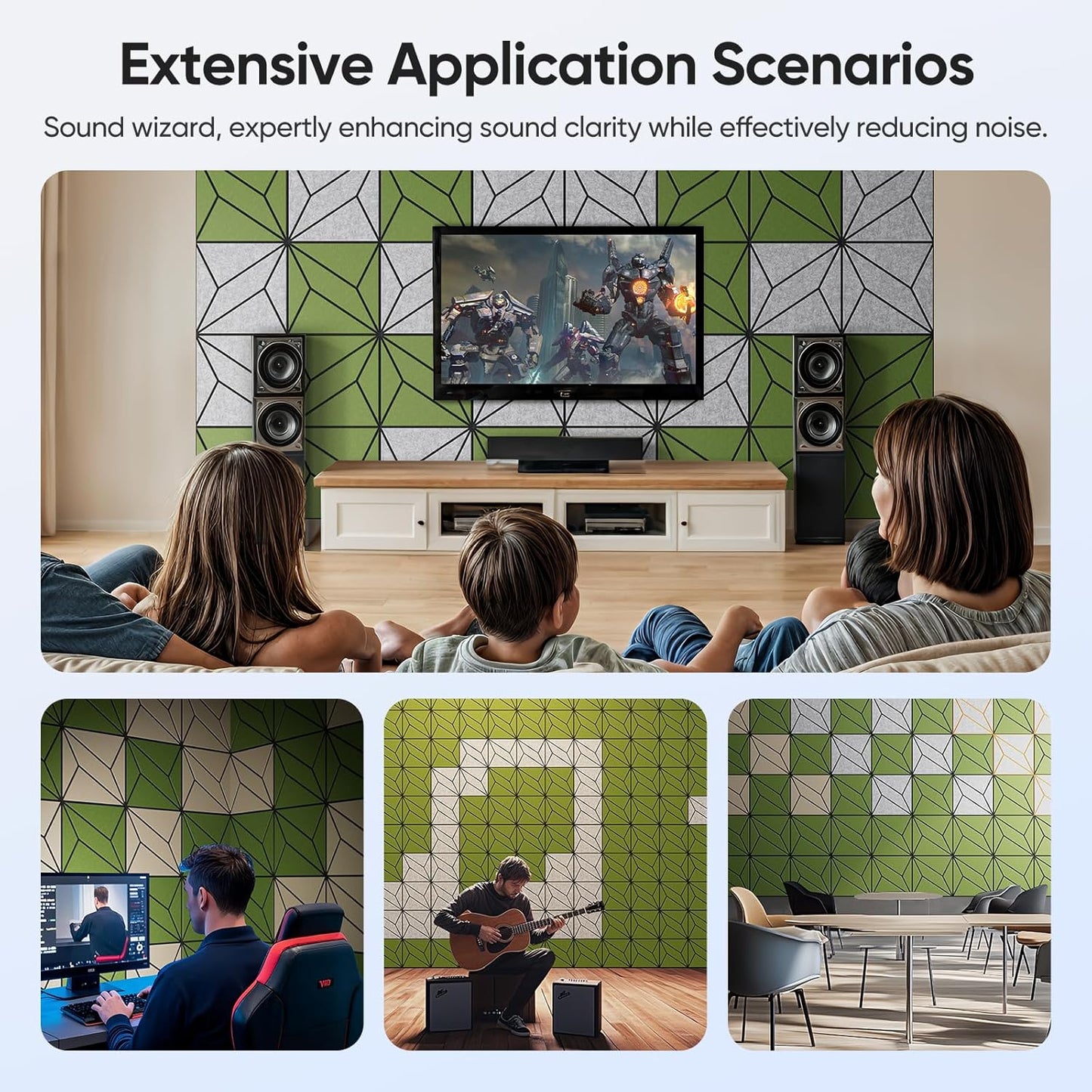 12 Pack 12" X 12" X 0.47" Acoustic Panels for Wall Sound Absorbing, Dual-Color P-Stripes Square Self-Adhesive Sound Panels, High Density Suitable for Multiple Scenarios(Black+DarkGreen)