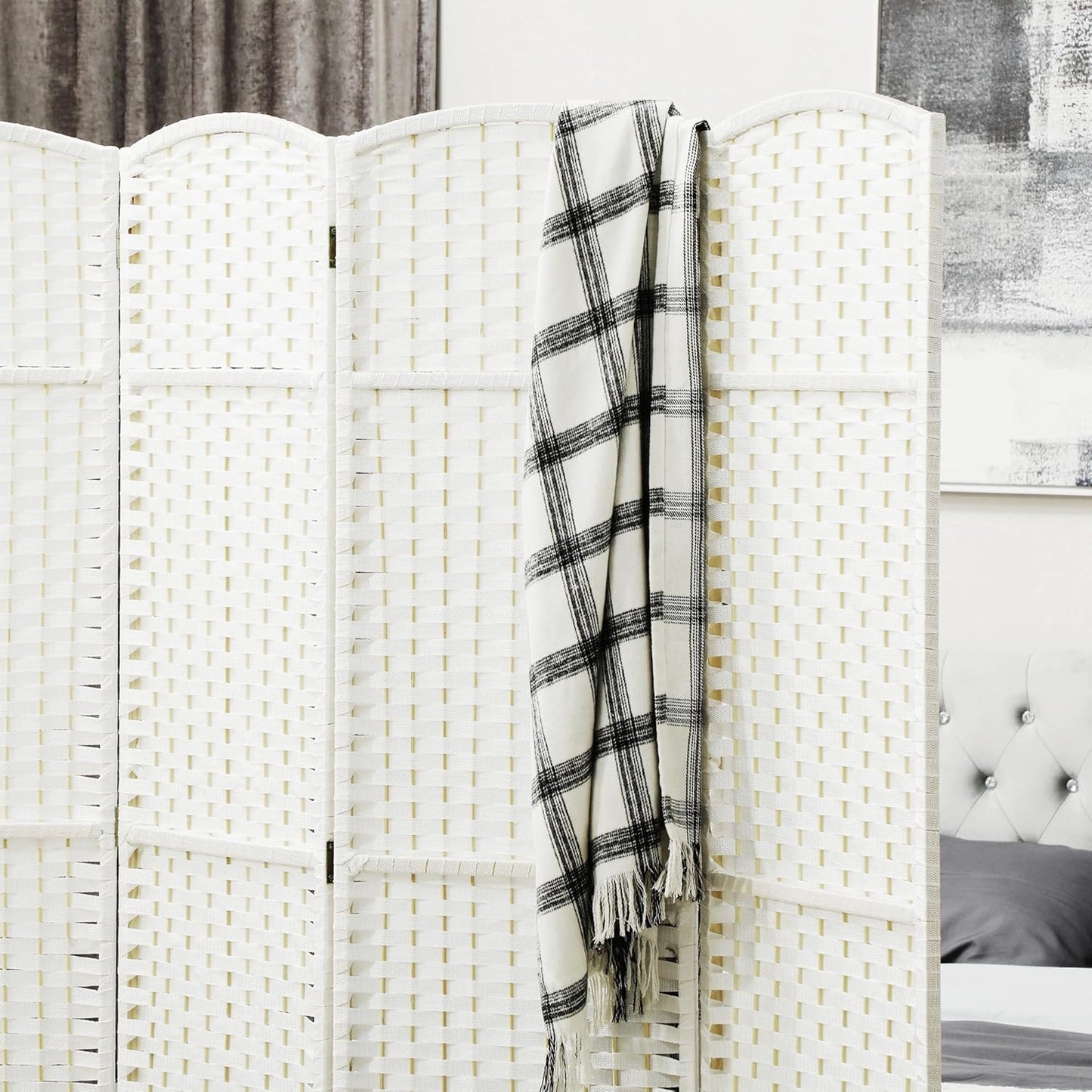 HOMCOM Room Divider, 8 Panel Folding Privacy Screen, 5.6' Tall Freestanding Wall Partition for Home Office, Bedroom, White