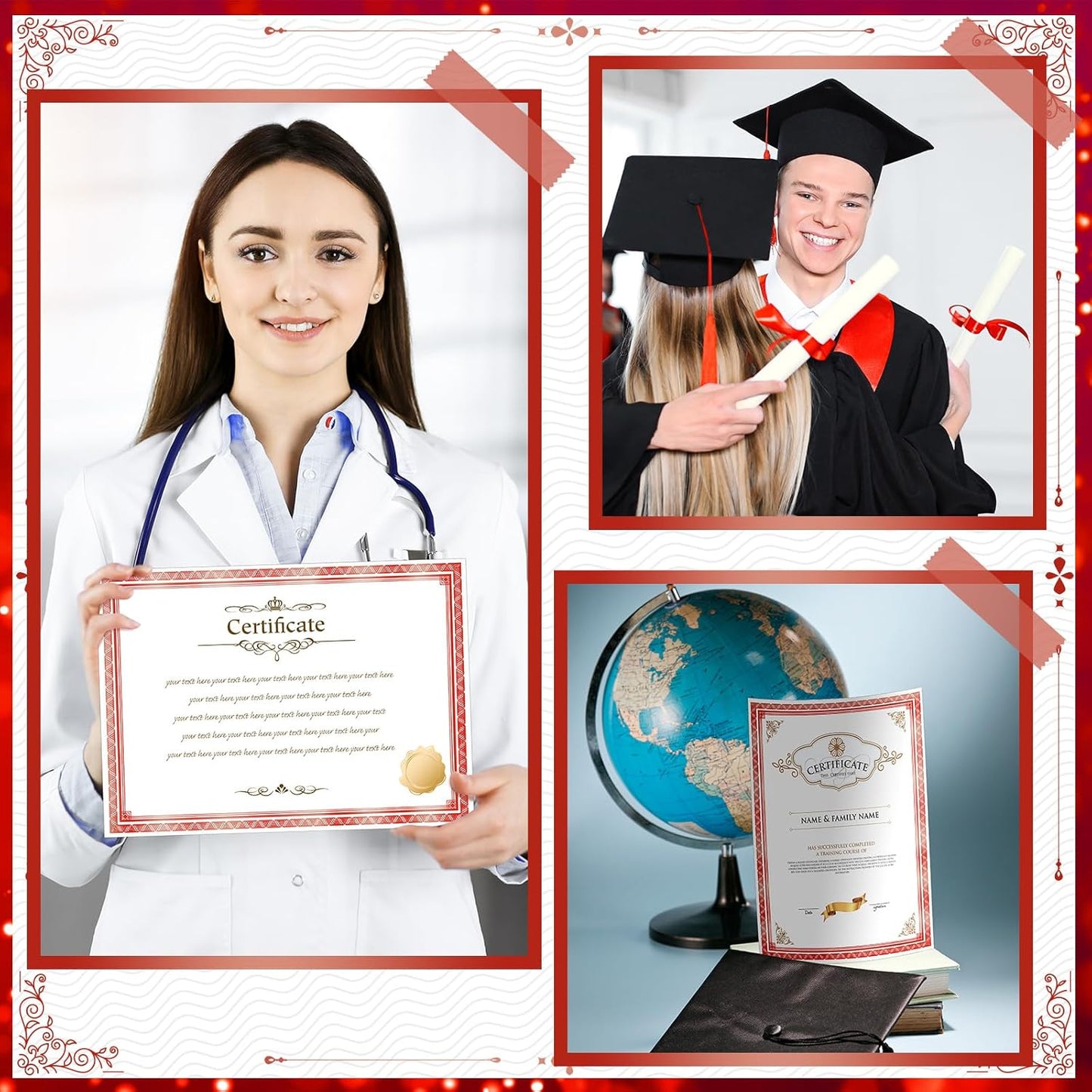 150 Sheets Foil Award Border Certificate Papers 8.5 x 11 for Printing Blank Customizable Awards Certificates for Graduation Diploma Achievement Scholarship Business Employee Document (Red)