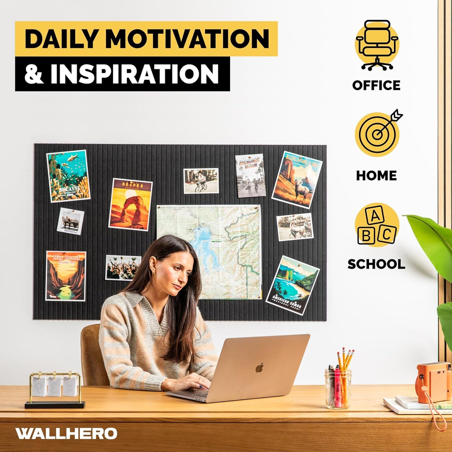 Large Bulletin Board, Tack Board, 59"x36" | 15 Pack | Wall Pin Board, Cork Board Alternative for Walls, Tablero de Corcho para Pared, Cord Board for Wall (Black Slats)