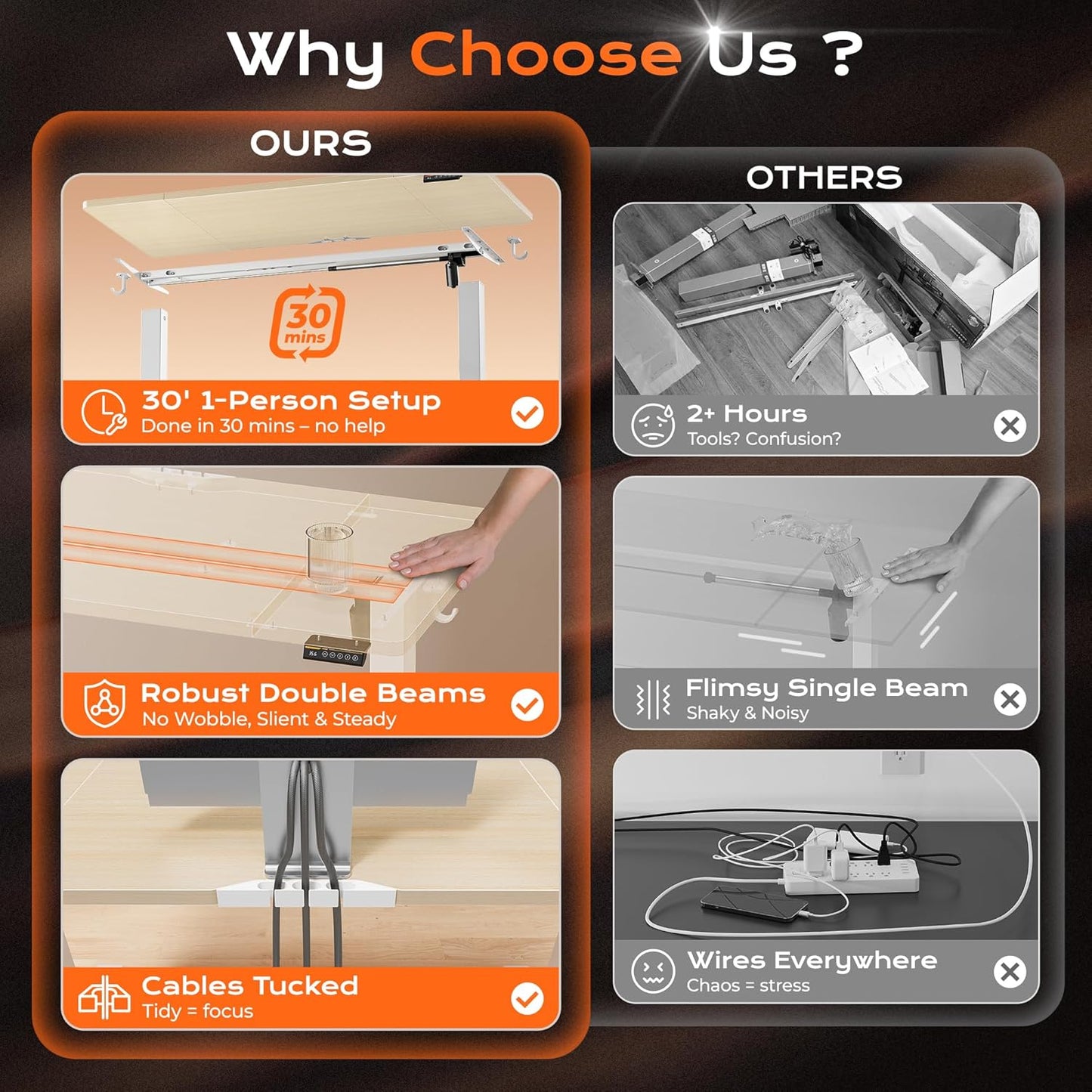 Huuger 63 x 28 Large Electric Standing Desk, Height Adjustable Computer Desk, 27.6" Deep Desktop, Stand up Gaming Office Table with 2 Hooks, 3 Preset Heights, for Home Office, Oak