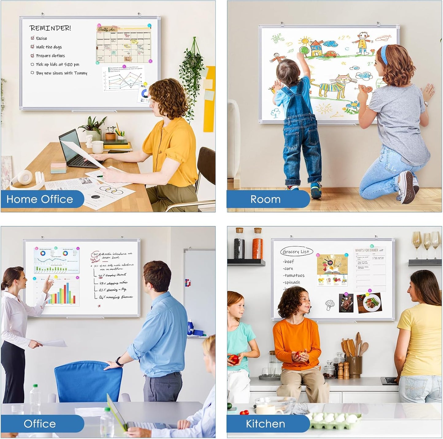 Double Sided White Board Dry Erase, 30 x 20 inch Magnetic Dry Erase Board Whiteboard for Wall, Aluminum Frame Wall-Mounted or Hanging Whiteboard Marker Board Writing Board