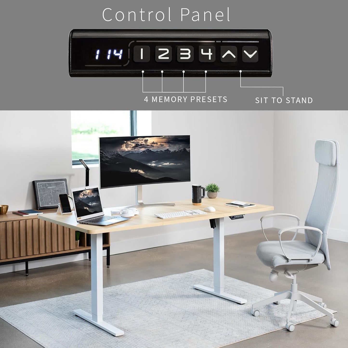 VIVO Electric 71 x 30 in Standing Desk, Memory Height Adjustment, 1B Series, Light Wood Top White Frame, DESK-KIT-1W7C