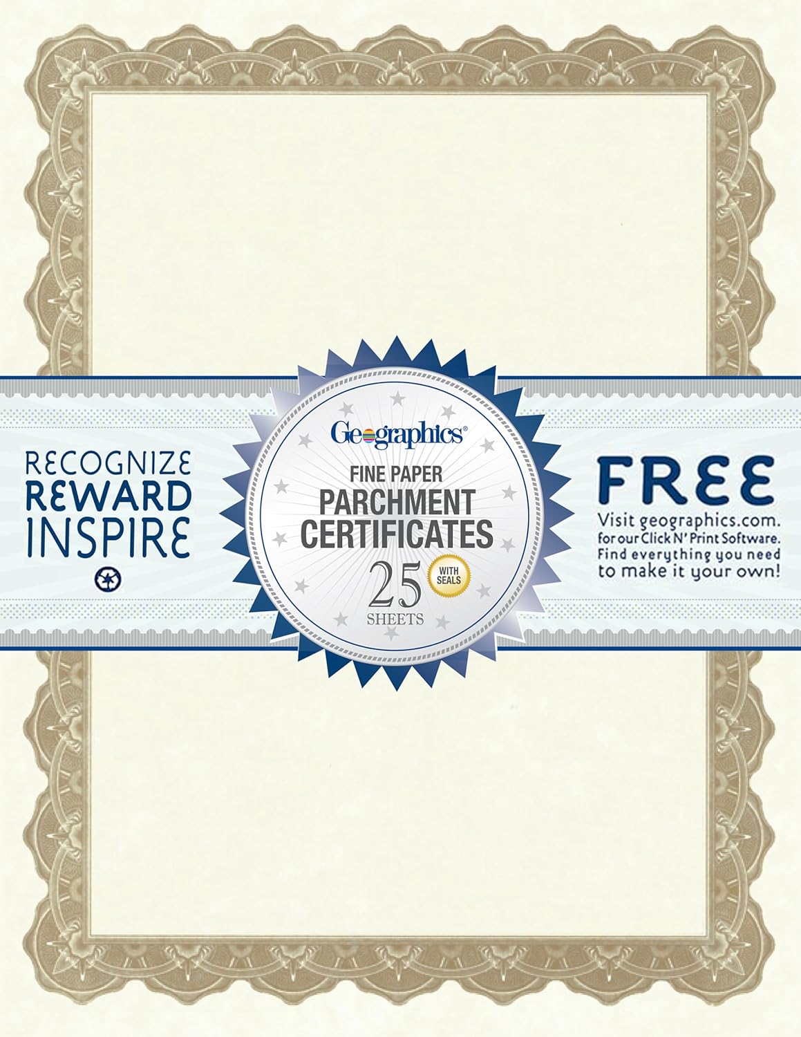 Optima Gold Blank Award Certificate Paper with Gold Foil Seals, 8.5 x 11", Seal 1.75" (Pack of 25)