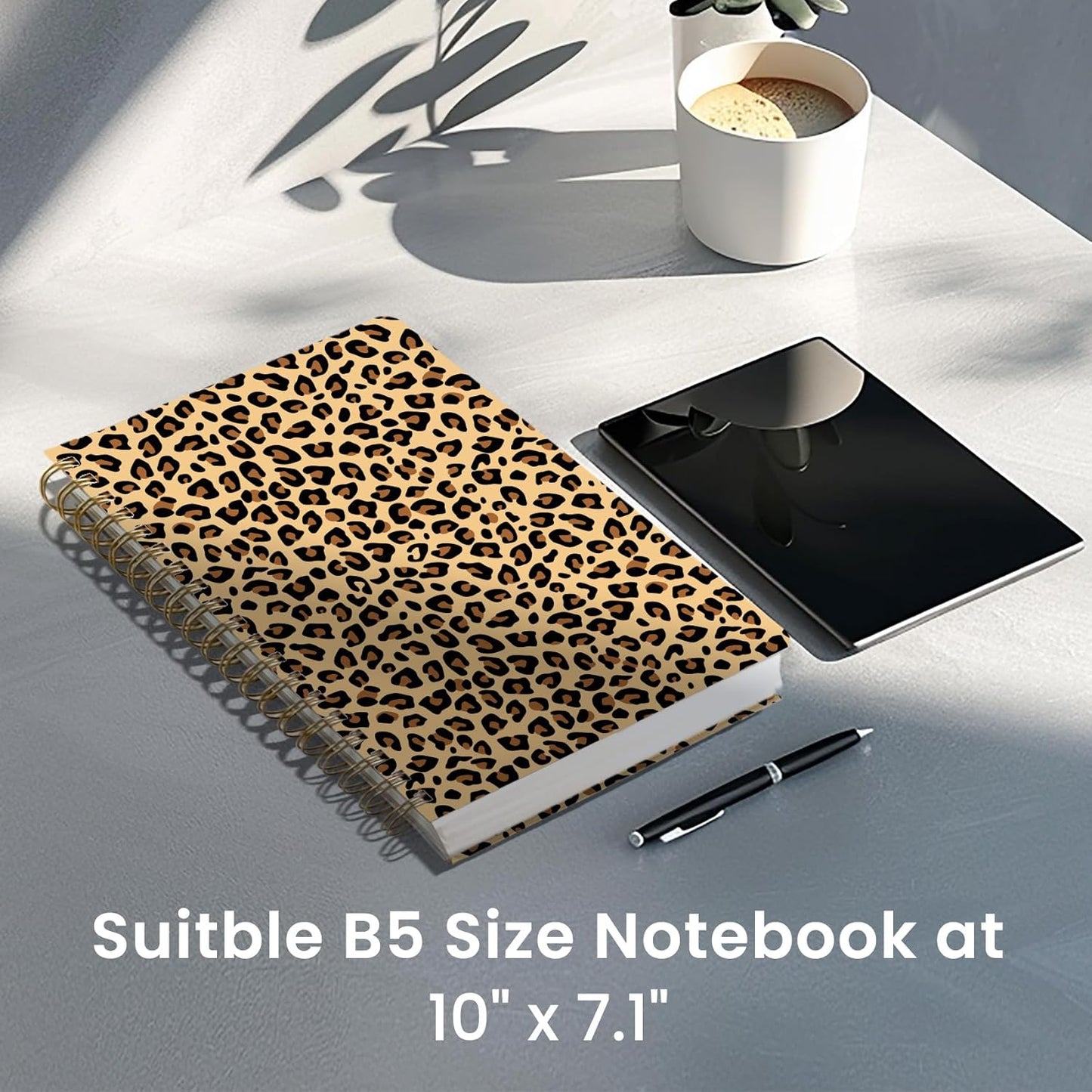 Lined Spiral Notebook Journal for Work, 300 Pages Thick B5 (7.1"x10") College Ruled Journal for Women & Writing, Hardcover Notebook for Note Taking, Perfect for Office Home School Supplies, Leopard