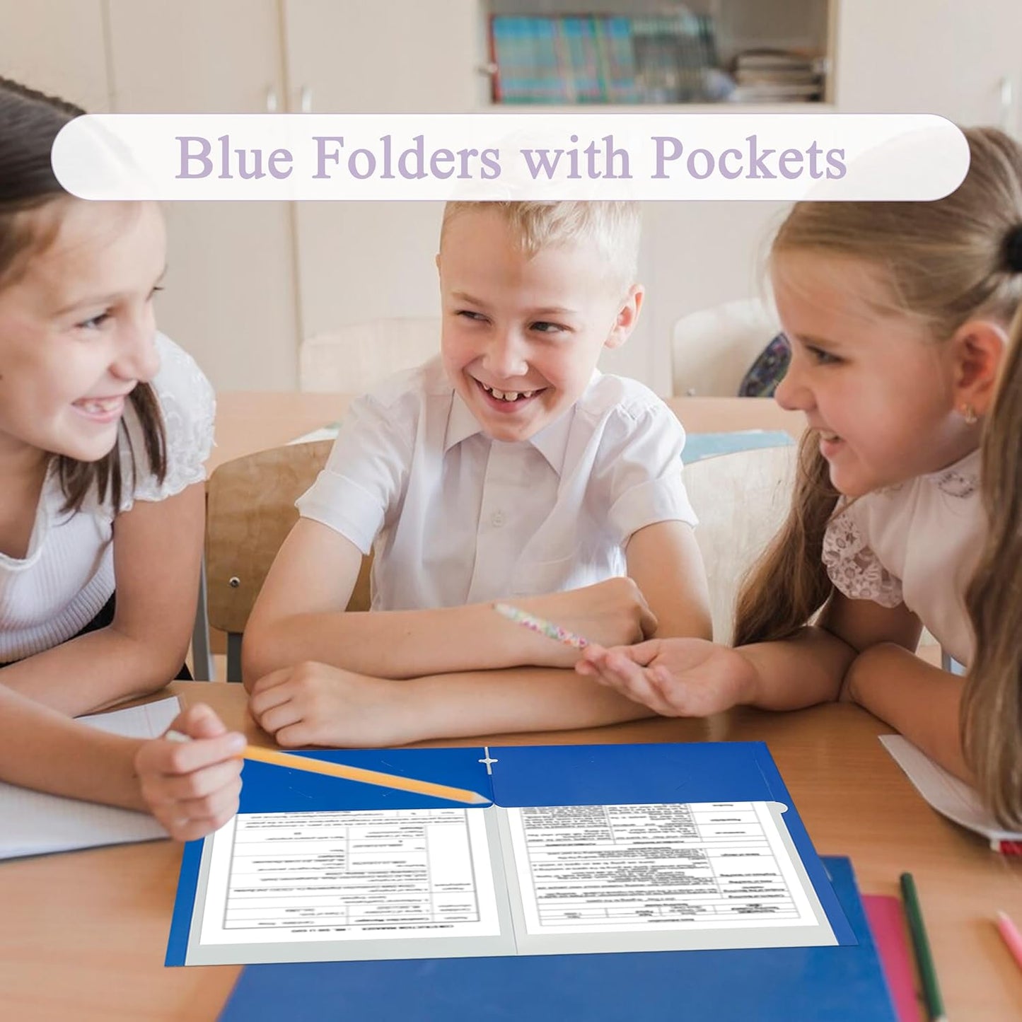 Zzrywuty File Folders with Pockets Letter Size, 25-Pack Paper Folders with Card Slot, Two Pocket Folders for School Students, Businessmen, Home and Office Workers(Blue)