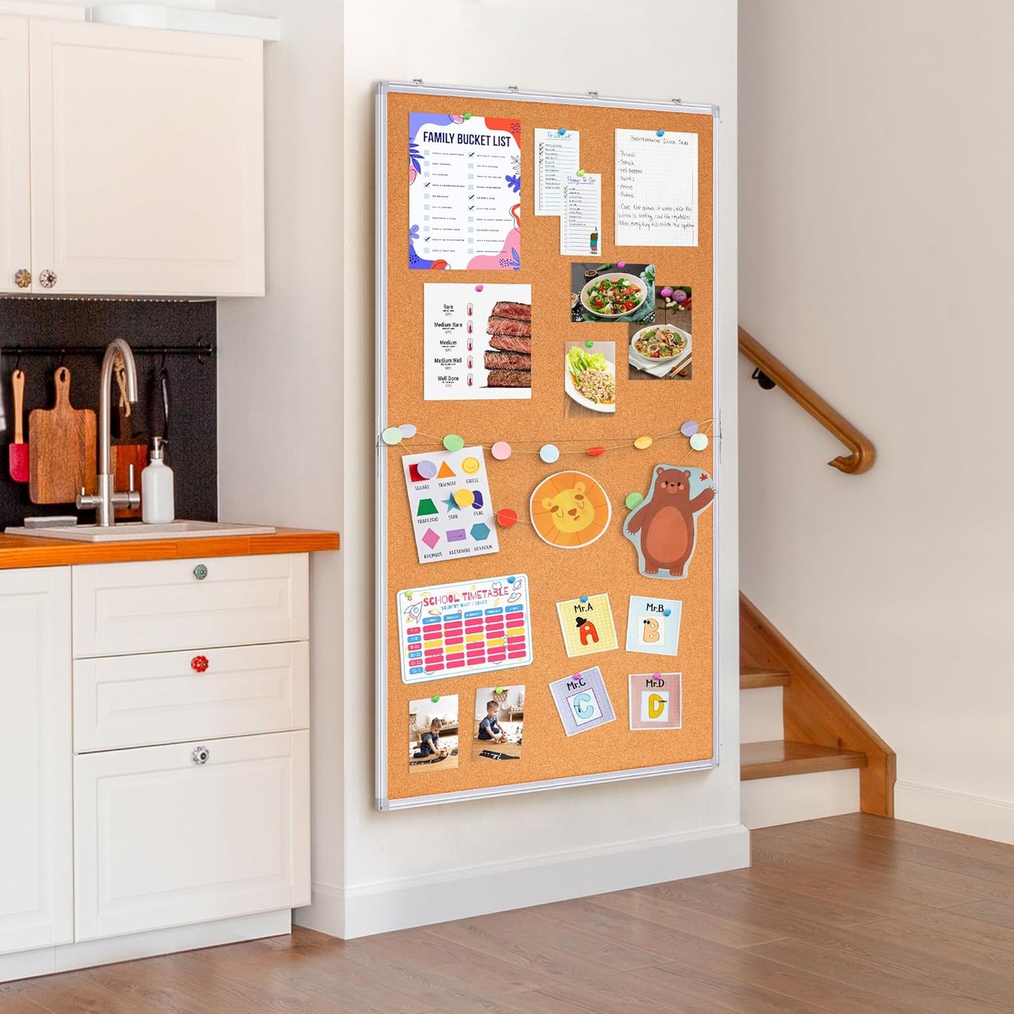 maxtek Large Cork Board 60 x 48 in, Bulletin Board for Walls, 5'x 4' Extra Aluminum Framed Corkboard, Foldable Wall Mounted Back to School Pin Memo Notice Cork Board for Office, Home Wall Display