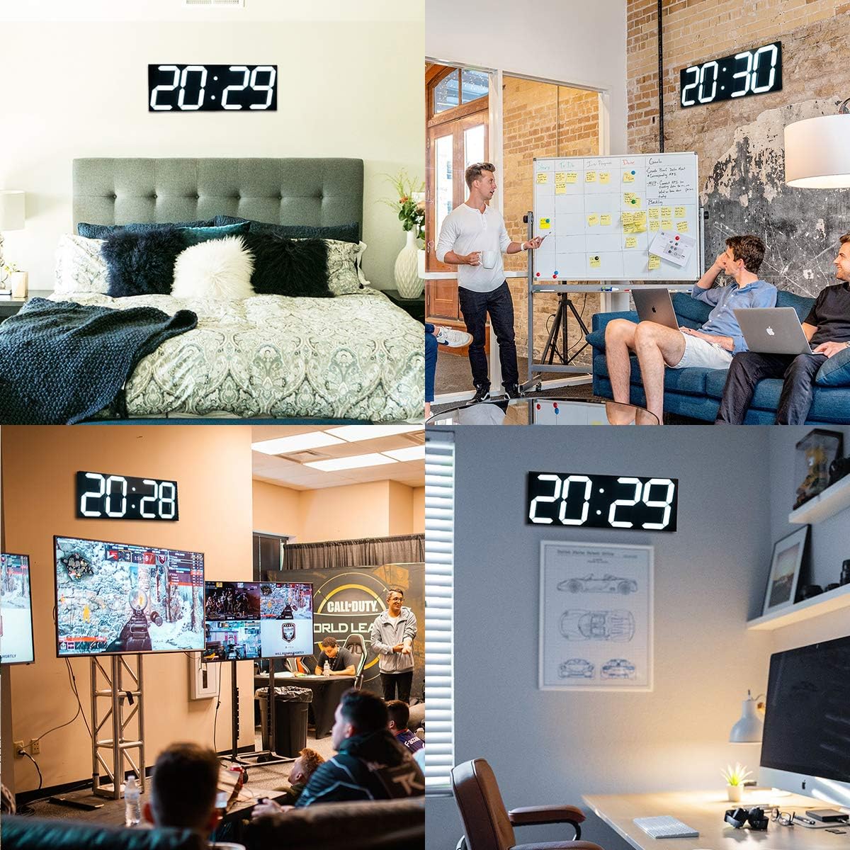 Goetland 18 inch Oversized Digital Wall Clock LED Modern Large Display Temperaturer Multi Functional Remote Control 4-Digit for Kitchen Office Living Room Classroom Single White