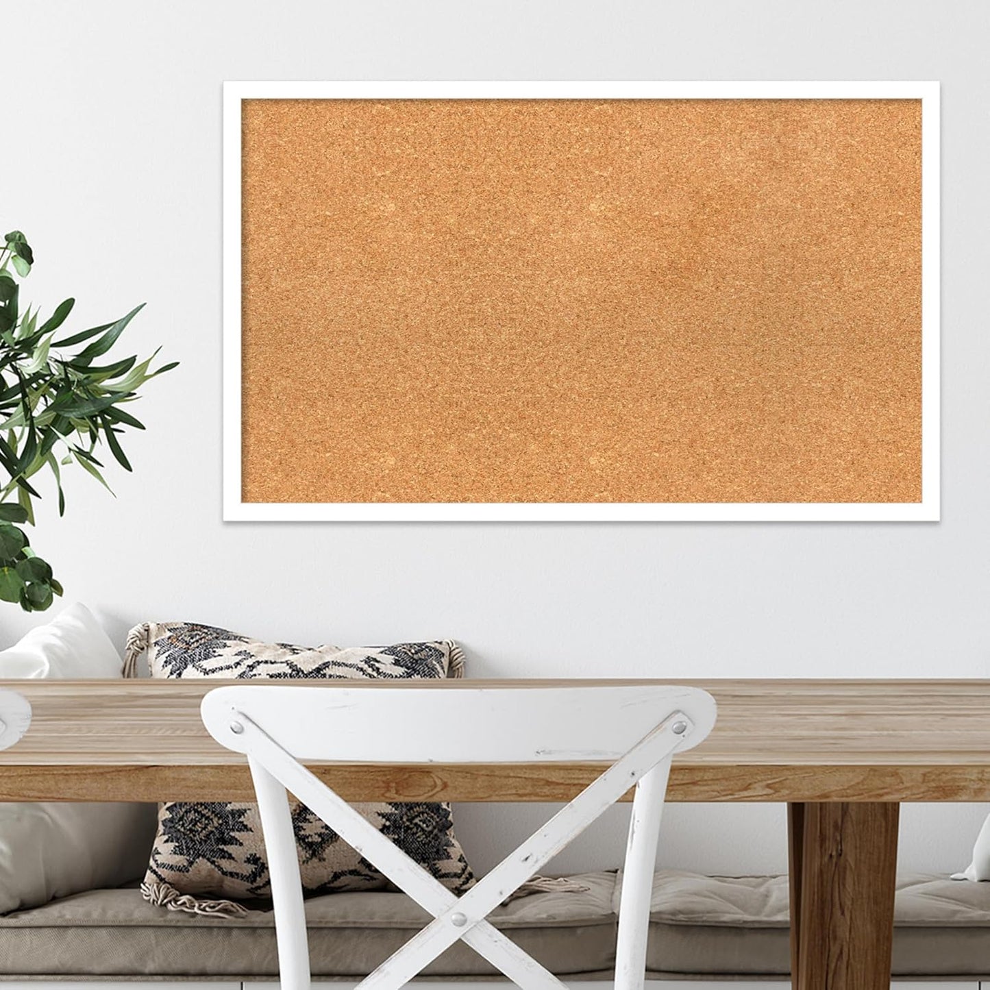 Amanti Art Natural Cork Board for Wall, 19x31 Vision Board with White Frame, Medium Corkboard Office Decor for Home Organization, Modern Corkboard Pinboard to Display Items for Home Organization in