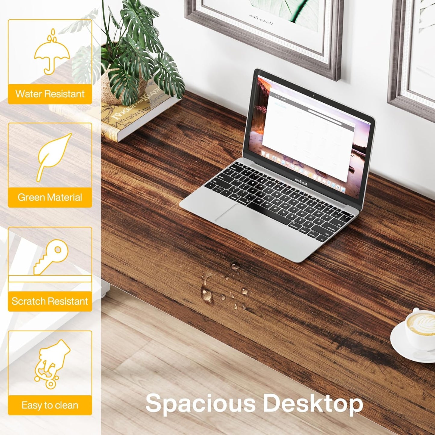 Tribesigns Modern Walnut/White 55" Heavy Duty Computer Desk, Study & Work Desk, 23.6"D x 55.1"W x 29.5"H, Z-Shaped Metal Legs, 330 lbs Capacity