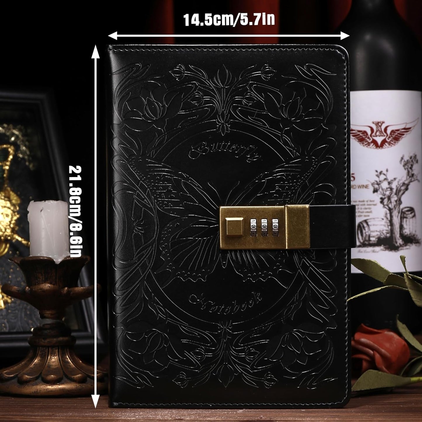 TIEFOSSI Diary with Lock for Women Girls, Lined Locked Journal, Butterfly Journal Notebook with Pen and Bookmark, A5 Refillable Locking Journals for Writing, 224 Numbered Pages