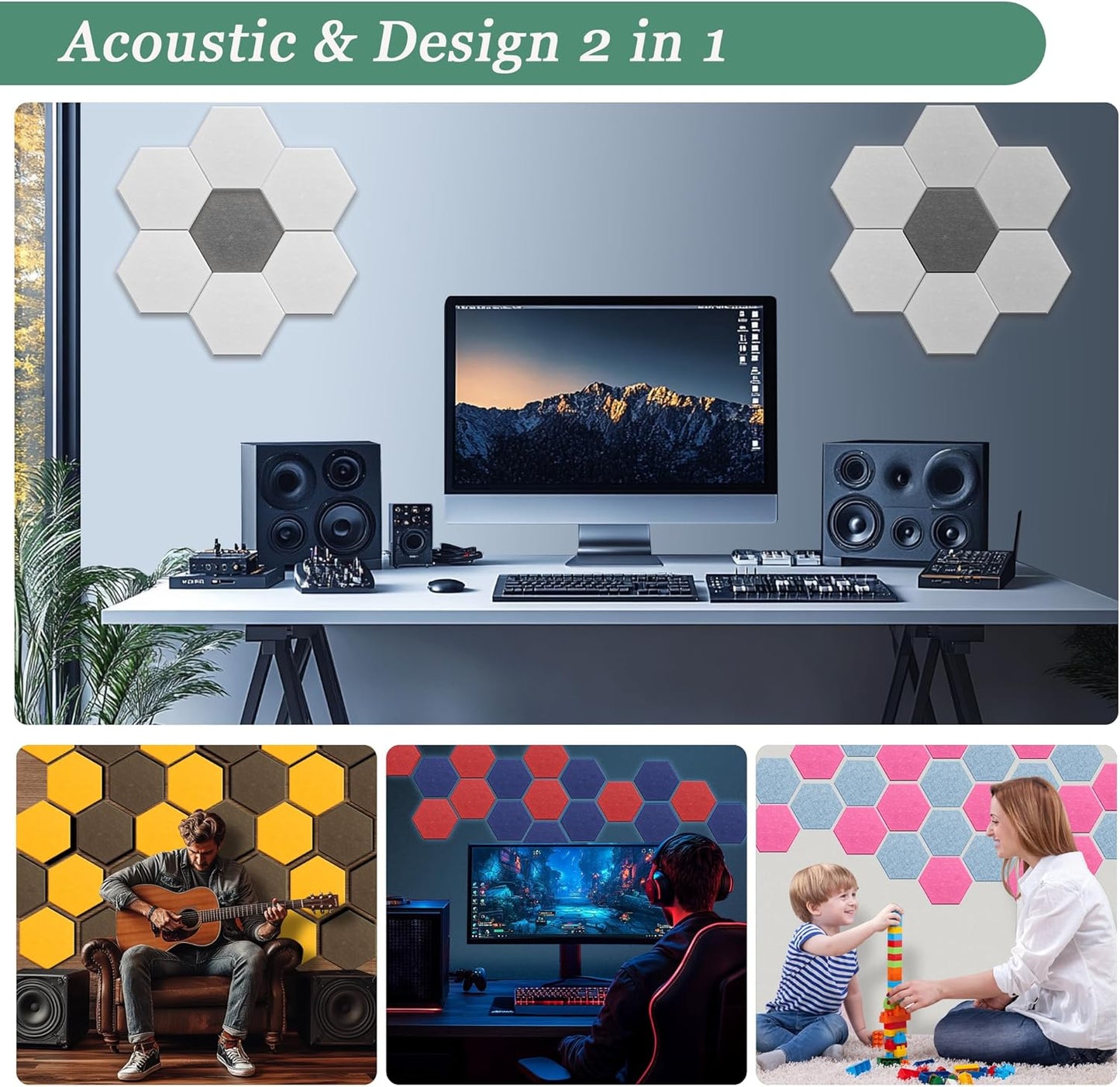 Hexagonal Acoustic Panels-12 Pack High-Density Sound Absorbing Panels 12"X10"X0.4" for Enhanced Noise Reduction, DIY Design, Idea for Studios, Offices, and Home Theaters(Light Sky Blue)