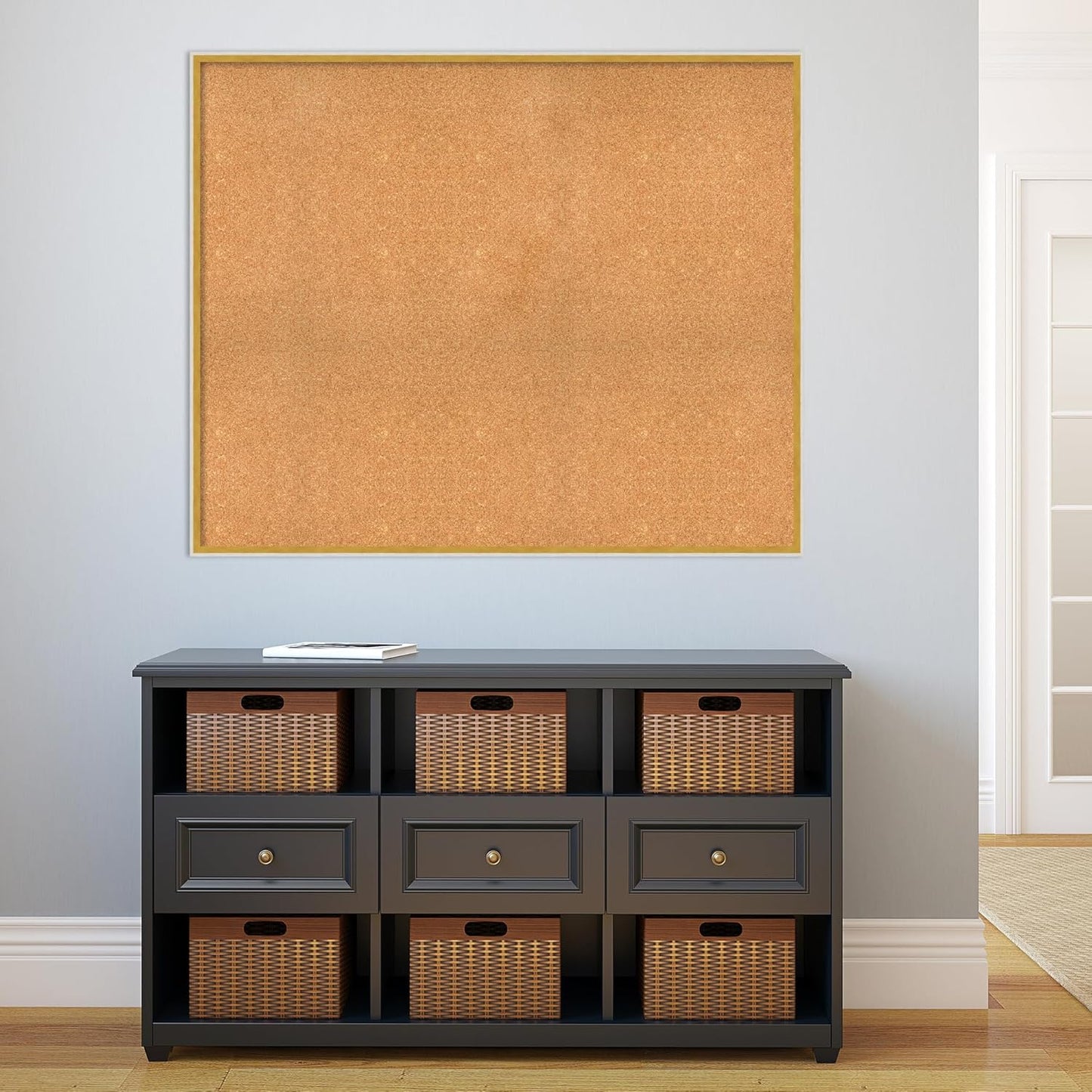 Amanti Art Natural Cork Board for Wall, 37x45 Vision Board with White Frame, Oversize Corkboard Office Decor for Home Organization, Modern Corkboard Pinboard to Display Items for Home Organization in