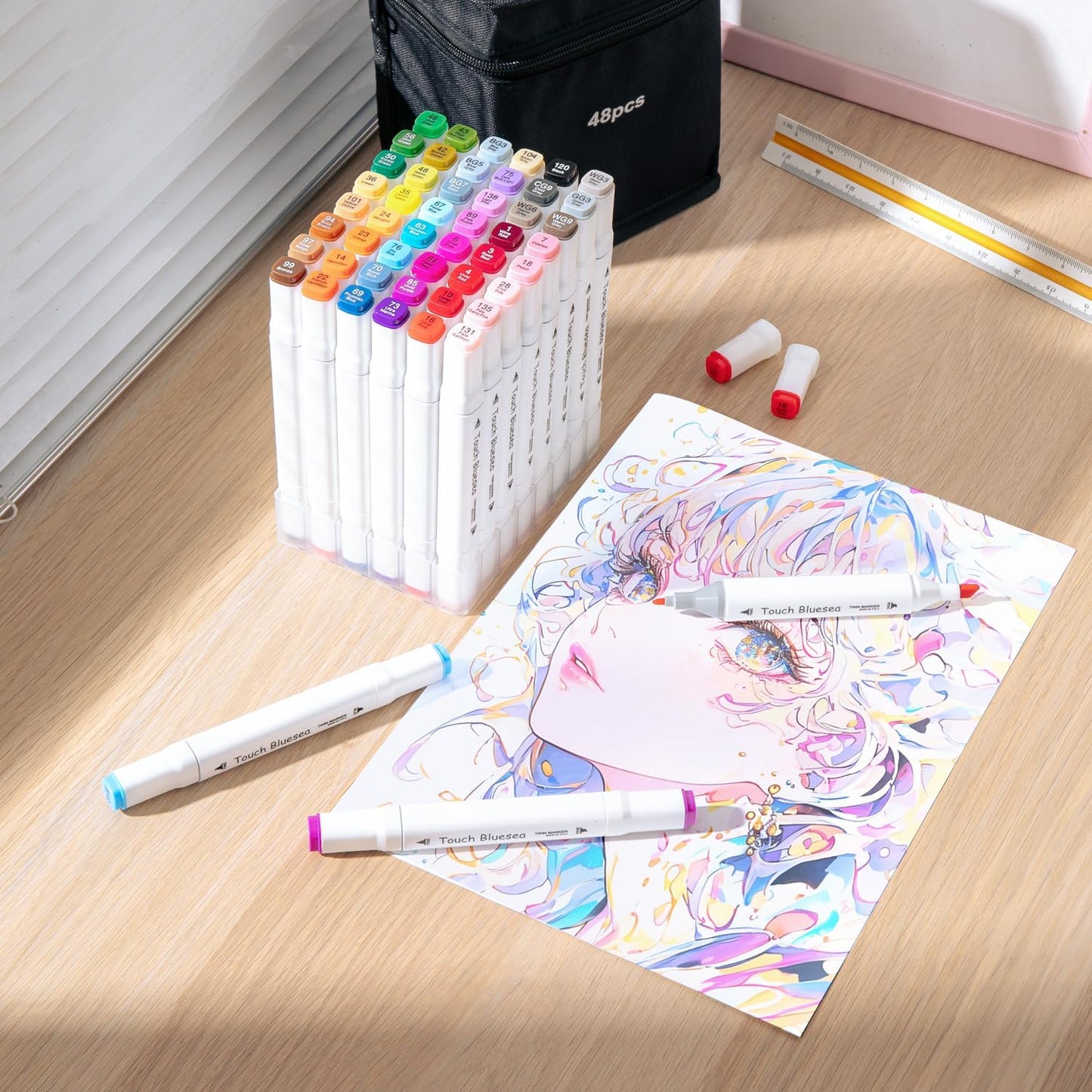 Y YOMA 48 Color Alcohol Markers Dual Tip Art Drawing Coloring Marker Permanent Sketch School Supplies Aesthetic Gift for Kids Adults Comic Anime Manga Illustration