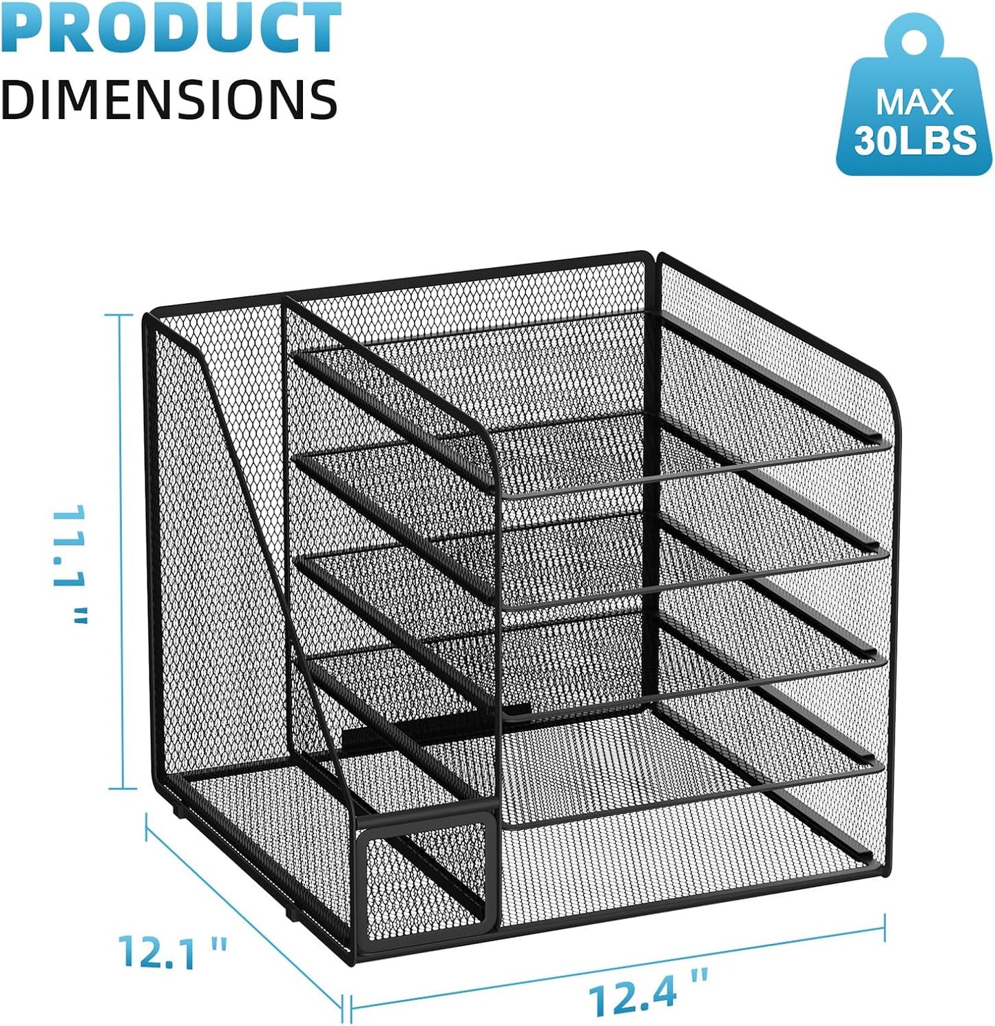 Marbrasse Desk Organizers and Accessories, 5-Tier Paper Letter Tray Organizer with File Holder, Mesh File Organizer, Office Desk Accessories & Organization for Supplies (Black)