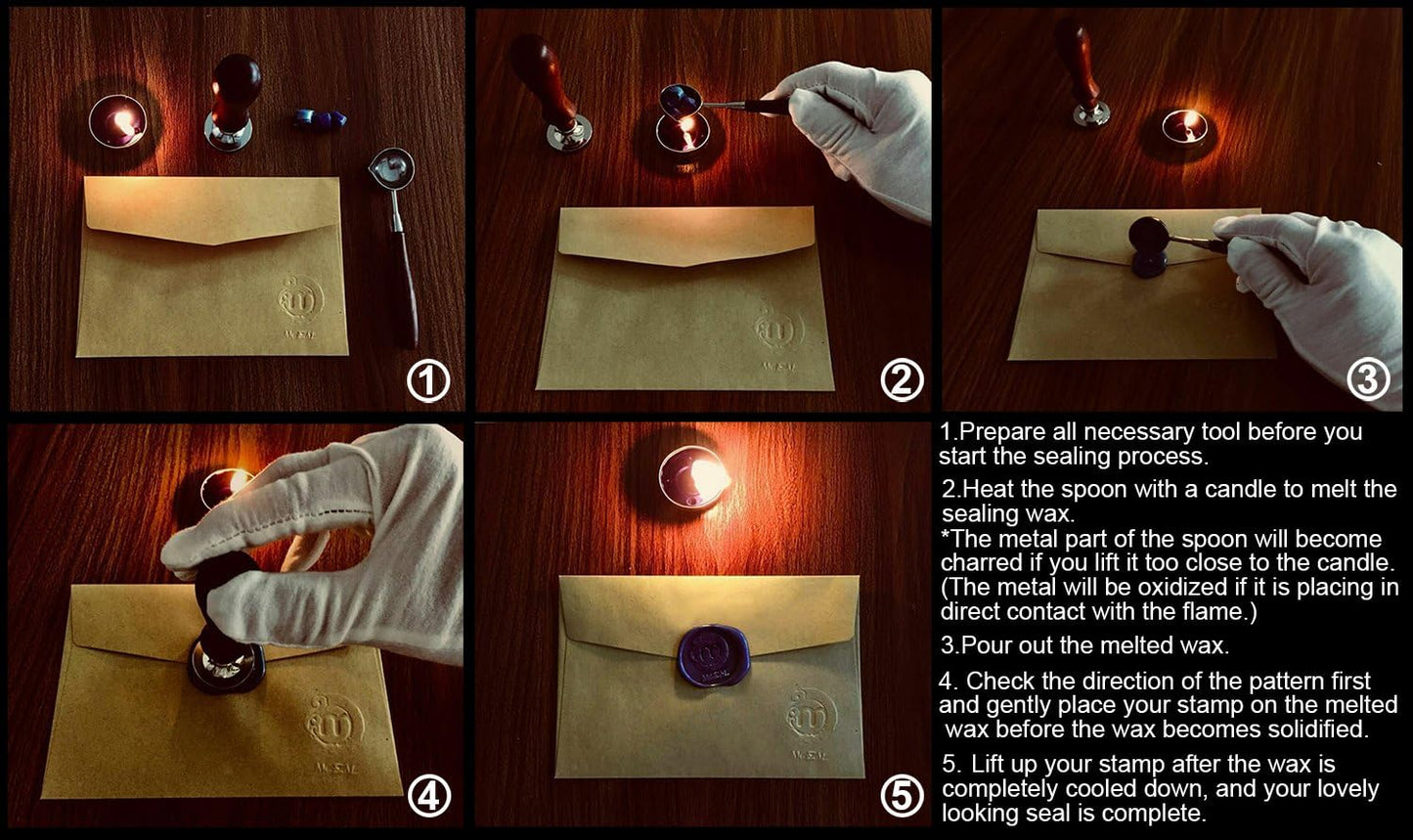 Mceal Wax Seal Stamp, Large Seal 1 1/5"(30mm) Dia, Silver Brass Head with Wooden Handle, Regal Letter A to Z Series (Letter M)