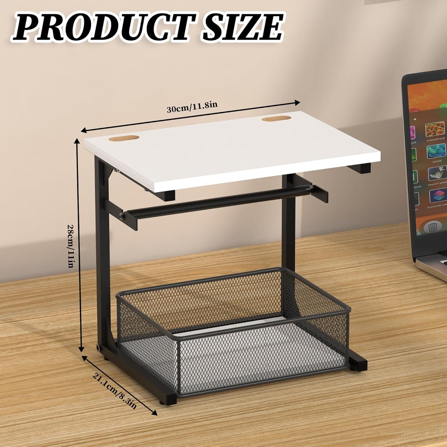 Label Holder for Rolls and Fan-Fold Labels, White Shipping Thermal Label Holder with Drawer for Desktop Thermal Printer, Sticker Roll Holder, Printer Accessory Supplies for Home, Office Small Business