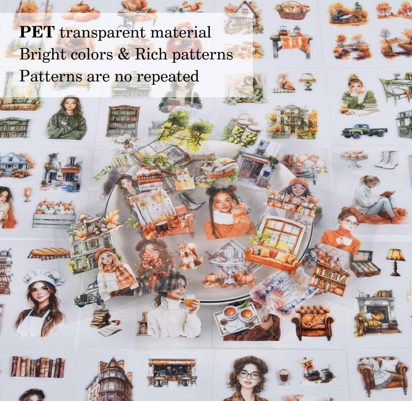 100 Sheets Vintage Girls Scrapbook Stickers - Retro Decorative Transparent PET People Flowers Stickers for Bullet Album Junk Journal Scrapbooking Diary Planner DIY Craft Laptop Phone Case