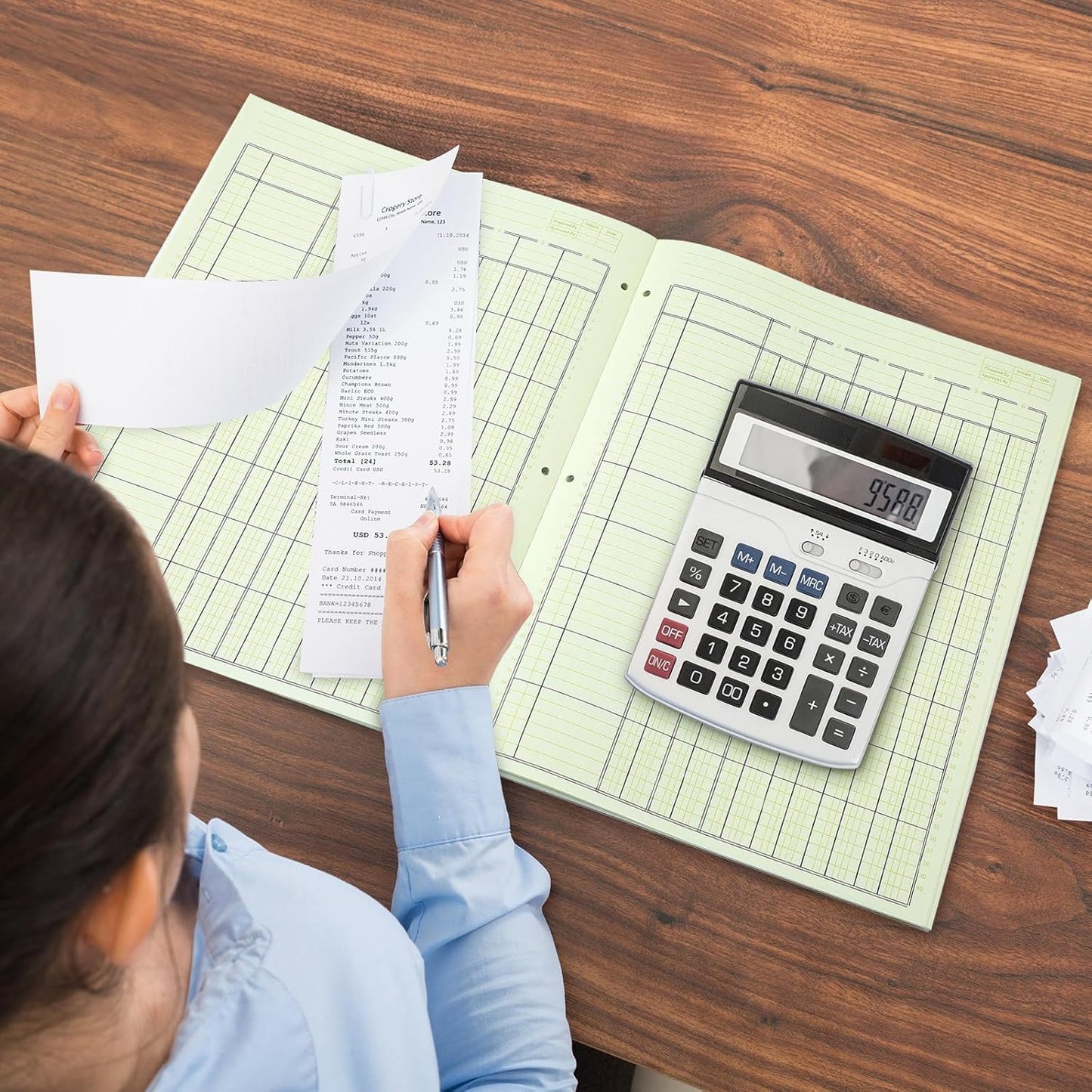 Zhanmai 5 Pack 250 Sheets Analysis Columnar Books 3 Hole Accounting Ledger Book Ledger Paper Pad Columnar Pad for Business, 50 Sheets/Pack, Single Page Format, Green(6 Columnar,8.5 x 11)