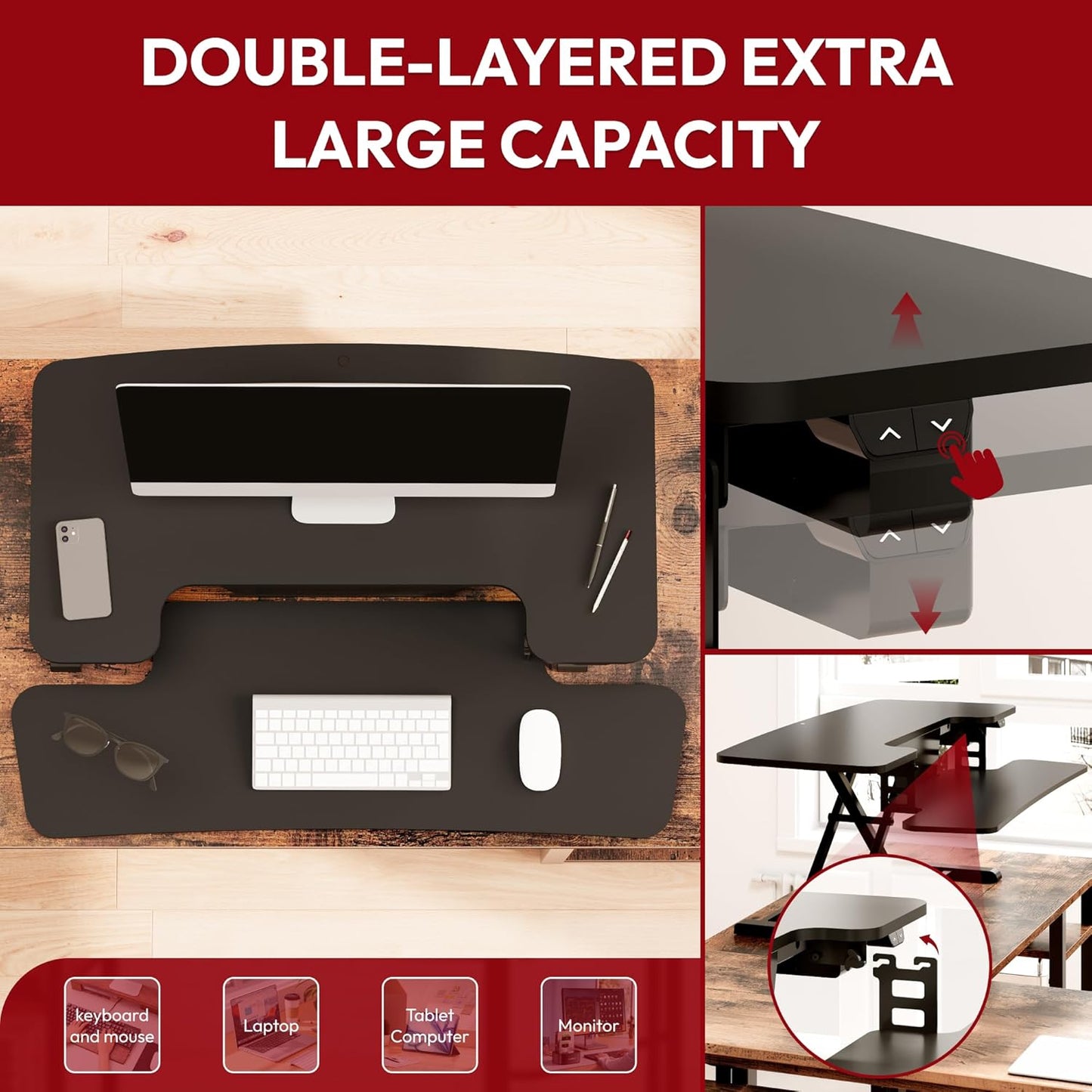 SANODESK 40" Electric Standing Desk Converter, Height Adjustable Riser for Office Home,Dual Monitor and Laptop Workstation with Large Keyboard Tray,Black Color