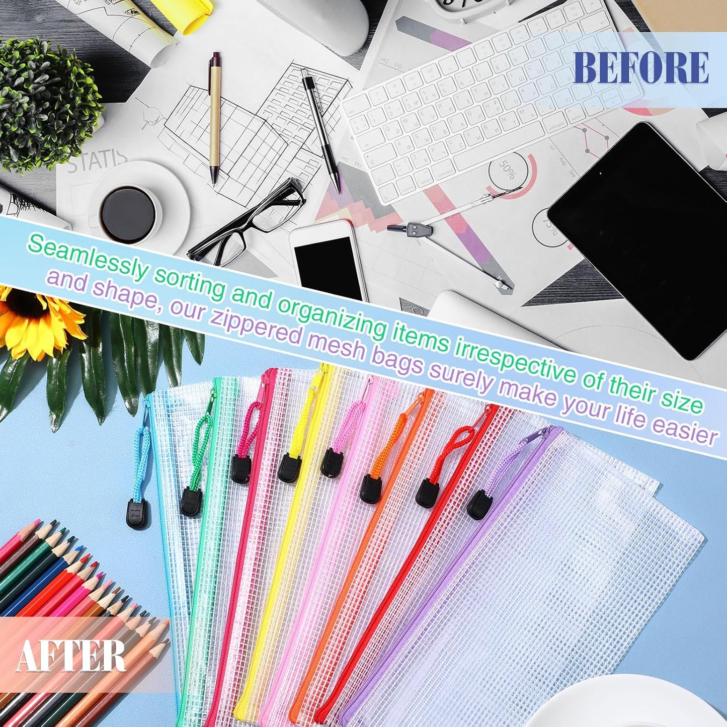 Jetec 32 Pcs Mesh Zipper Bags Toy Storage Bikini Organizer Bag Bolsas para Guardar Trajes De Baño Waterproof Zipper Reusable Pouch Puzzle Multipurpose for Storage Office(Stylish Color,9.5 x 4.5 Inch)