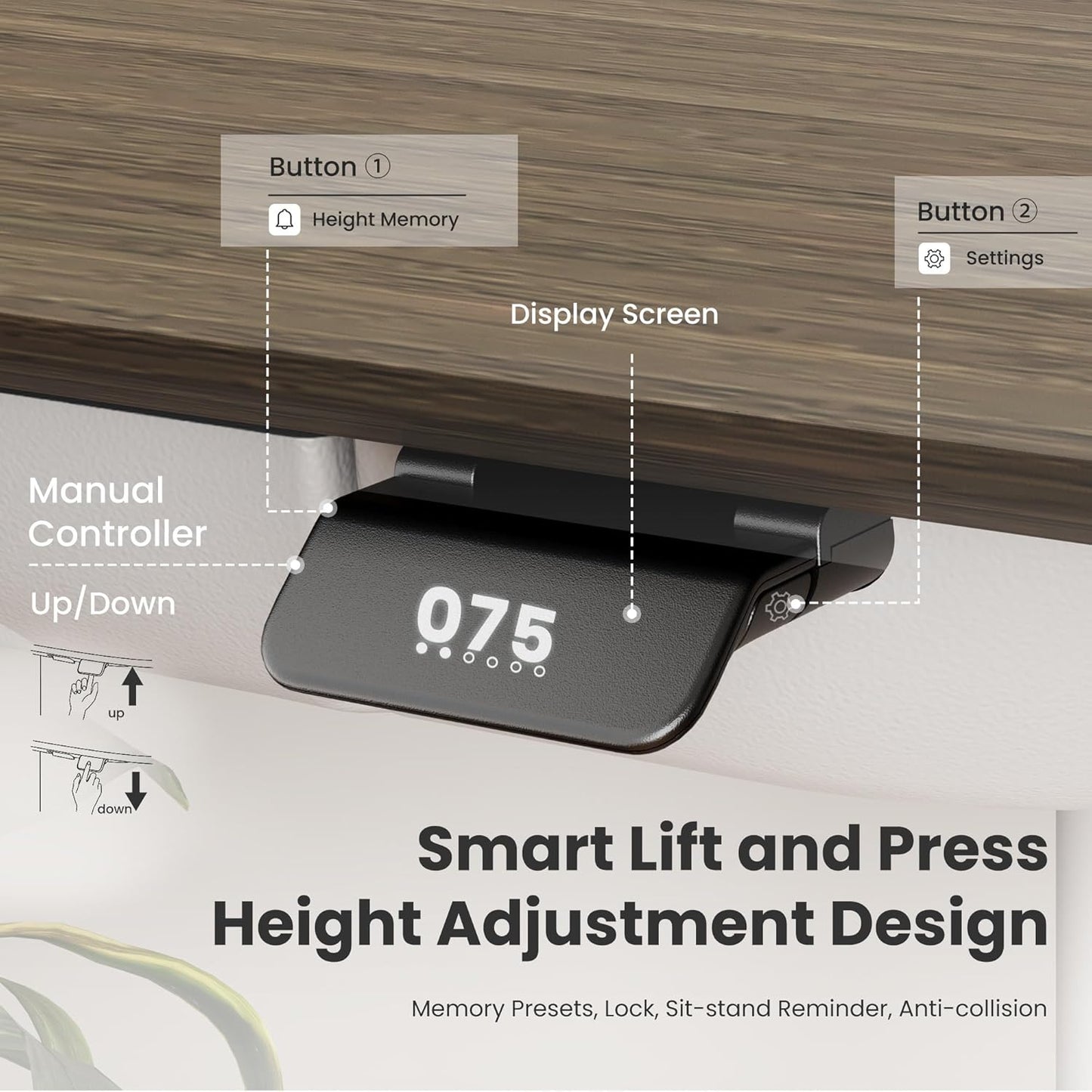 COLAMY Electric Standing Desk, Whole-Piece Gaming Desk with Dual Motors, Ergonomic Footrest, Drawers for Storage, Adjustable Height Sit-Stand Desk for Home Office (Veneer Desktop, Walnut + White)