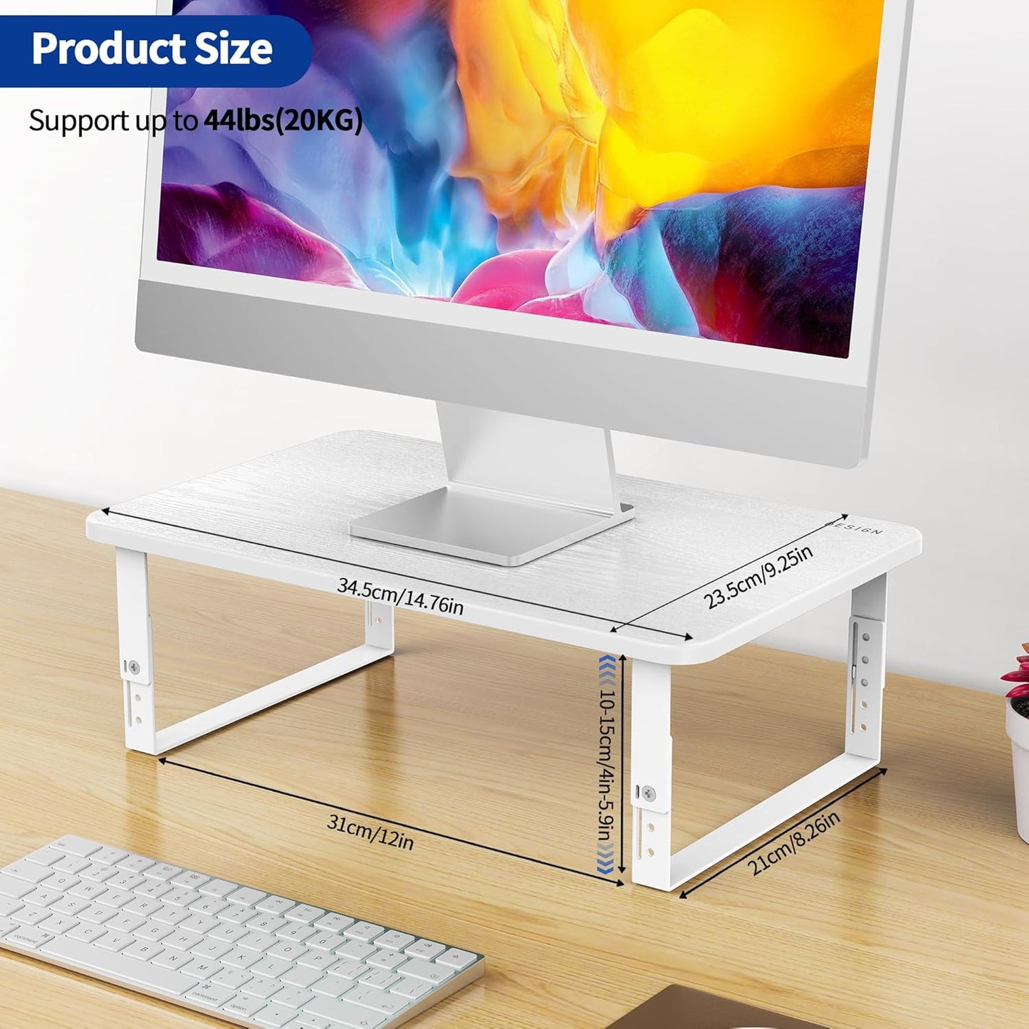 BESIGN MS01 Monitor Stand Riser, Height Adjustable Laptop Stand, Computer Monitor Stand for Monitor, Computer,Laptop,Printer (White)