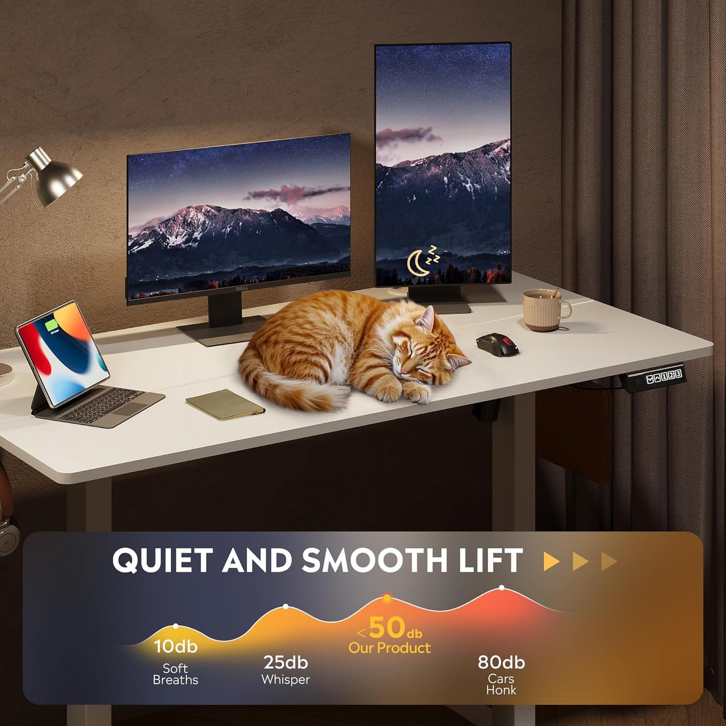 DEVAISE 48 Inch Electric Standing Desk, 3 Adjustable Height Stand up Desk for Home Office, Ergonomic Sit to Stand Desk with LED Touchscreen,Headphone Hook, 3 Memory Preset Computer Desk (White)