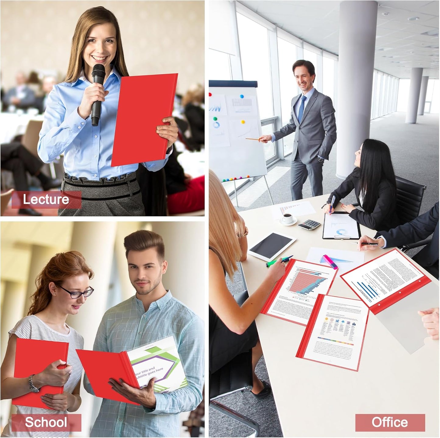 Ndsox 30 Packs Clear Front Report Covers with 3-Prong Fasteners, Plastic Project Presentation Folders Resume Document Covers with Red Back for 8.5" x 11" Letter Size Paper for School Office Business