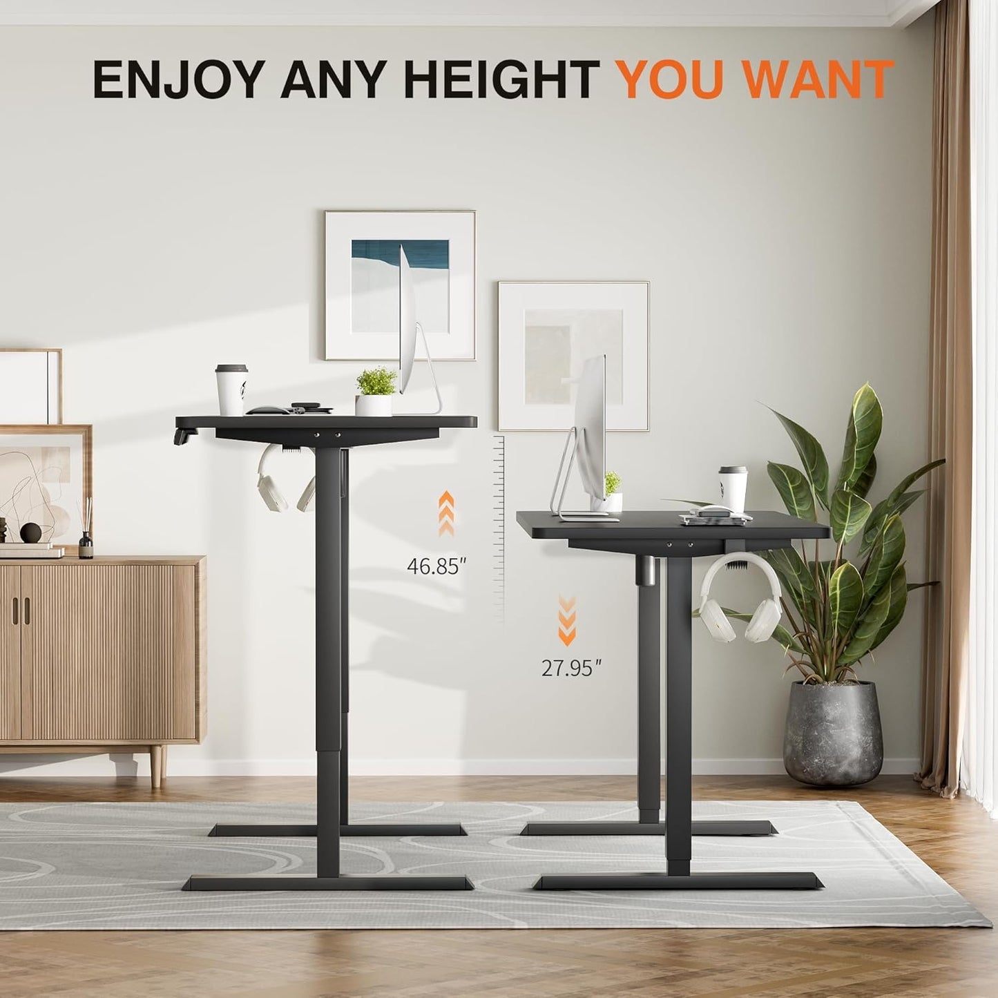 Furmax Electric Standing Desk, 47 x 24 Inches Height Adjustable Desk with Removable Casters, Home Office Computer Desk (Carbon Black)