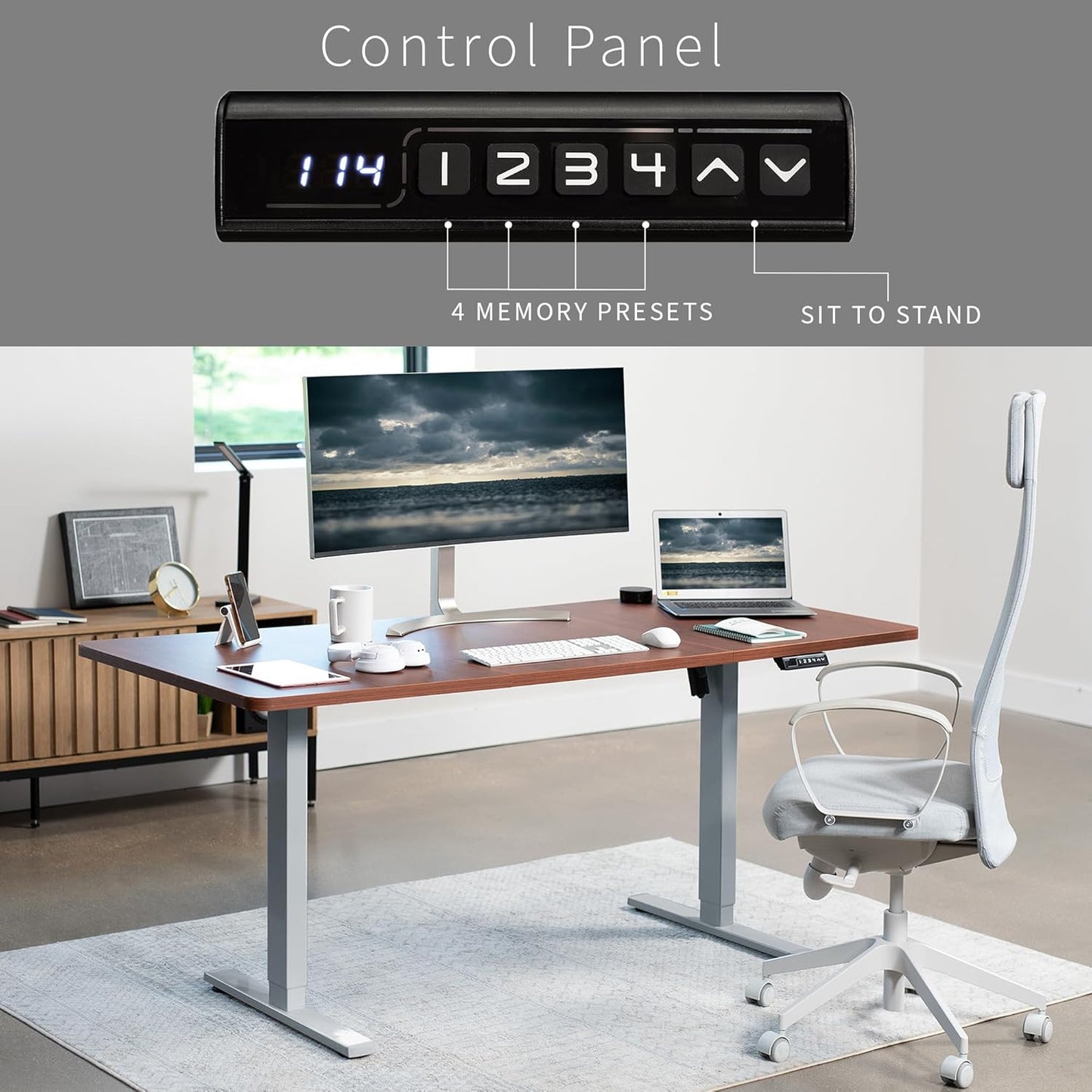 VIVO Electric 71 x 30 in Standing Desk, Memory Height Adjustment, 1B Series, Dark Walnut Top Gray Frame, DESK-KIT-1G7D