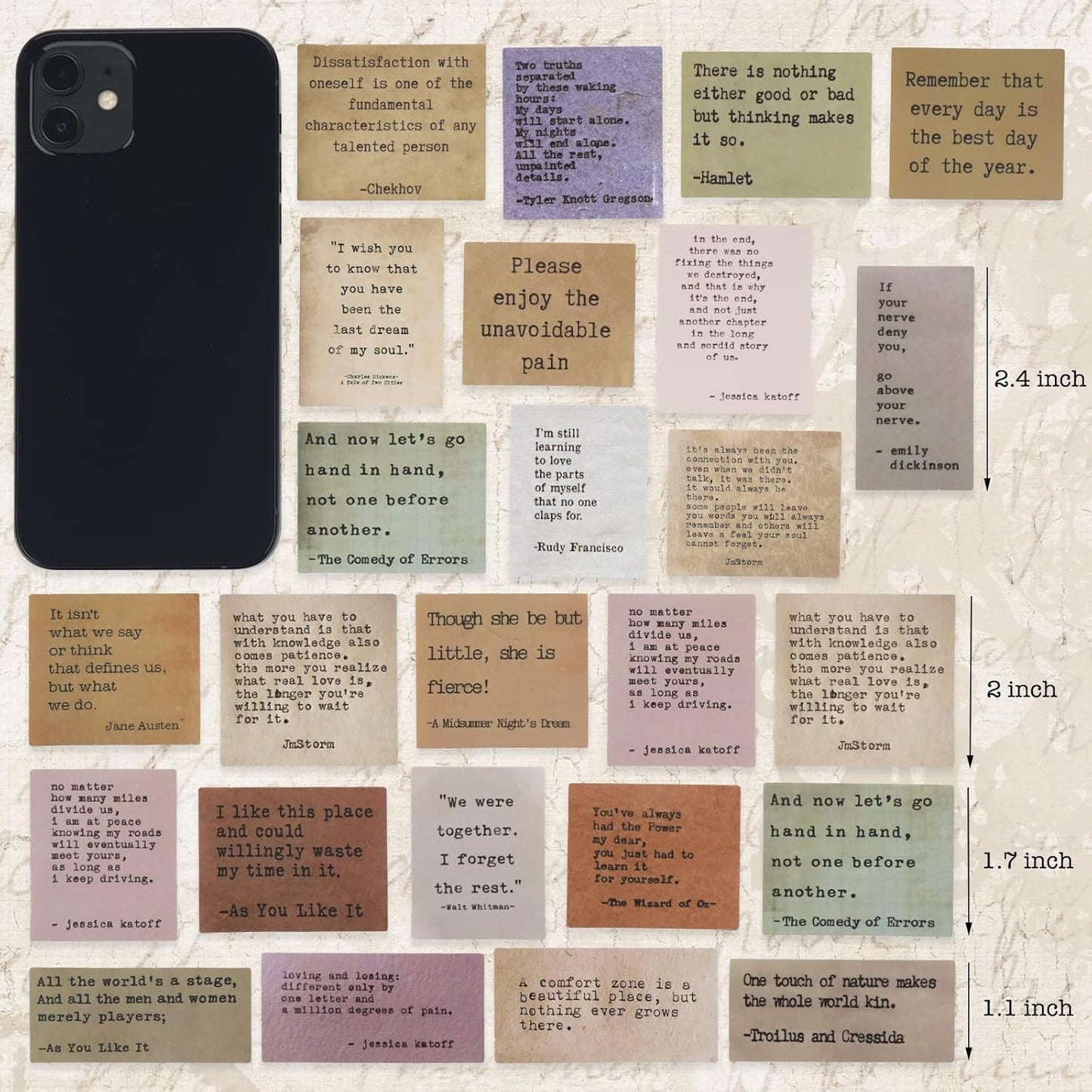 LakoArt 120 Pieces Non-repetitive Retro Typewriter Style Motivational Quote Stickers, Inspirational Vintage Journaling Stickers, Famous Words Scrapbook Sticker for Planner Bullet Junk Journal Laptop