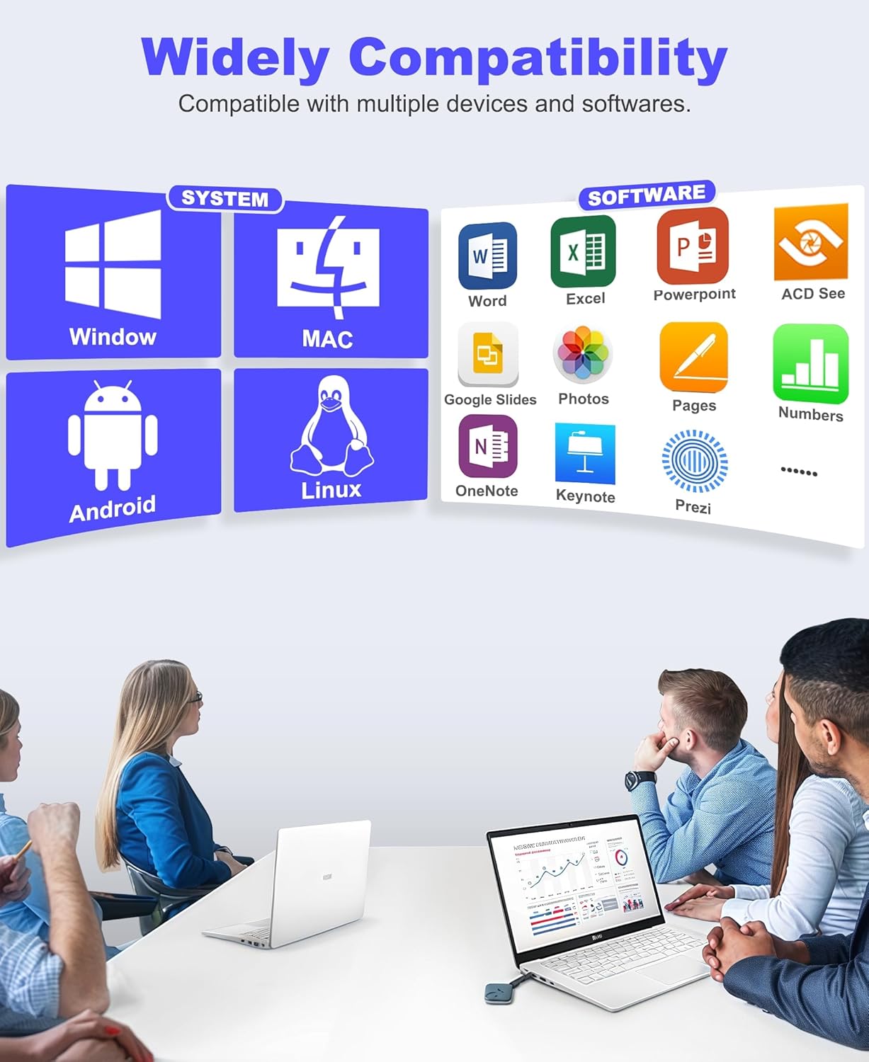 Rechargeable Wireless Presenter Remote with Touch Screen Stylus Pen and Telescopic Pointer Stick, Presentation Clicker with Digital Display- Ideal for PowerPoint Presentations on MAC, PC, and Laptops