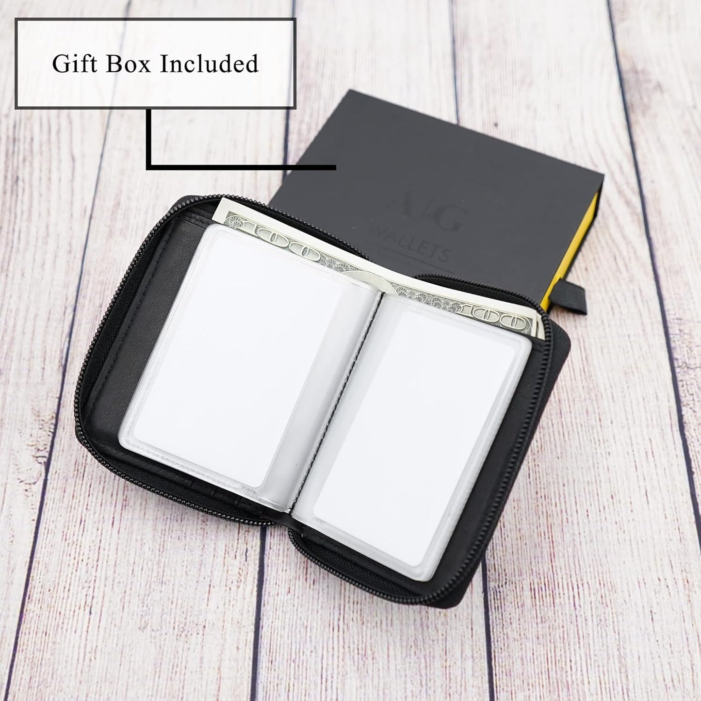 ag wallets Mens Zip Around Leather Wallet with Inserts (Black Napa)