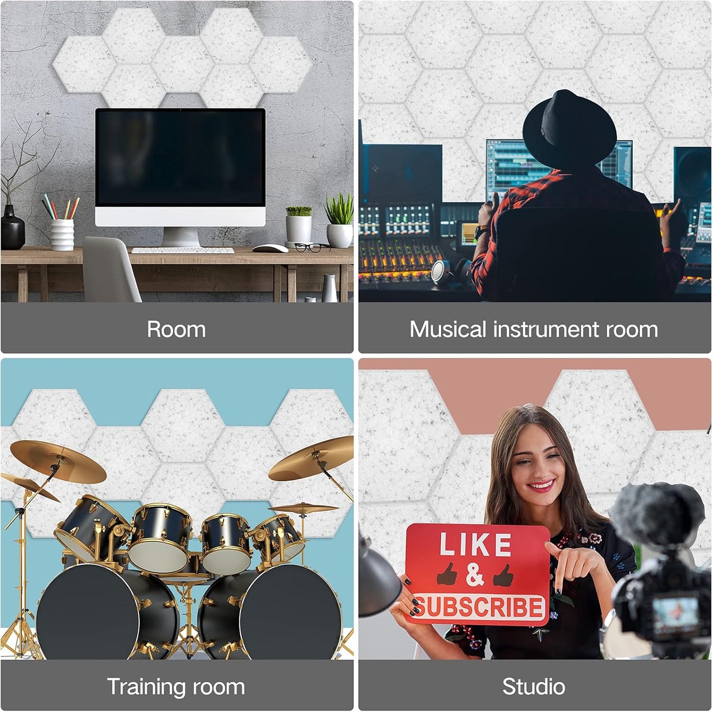 22 Pack Self-adhesive Acoustic Panels 12" X 10" X 0.4" - Sound Proof Foam Panels with High Density, Hexagonal Design, Flame Resistant, Absorb Noise and Eliminate Echoes(SilverGray)