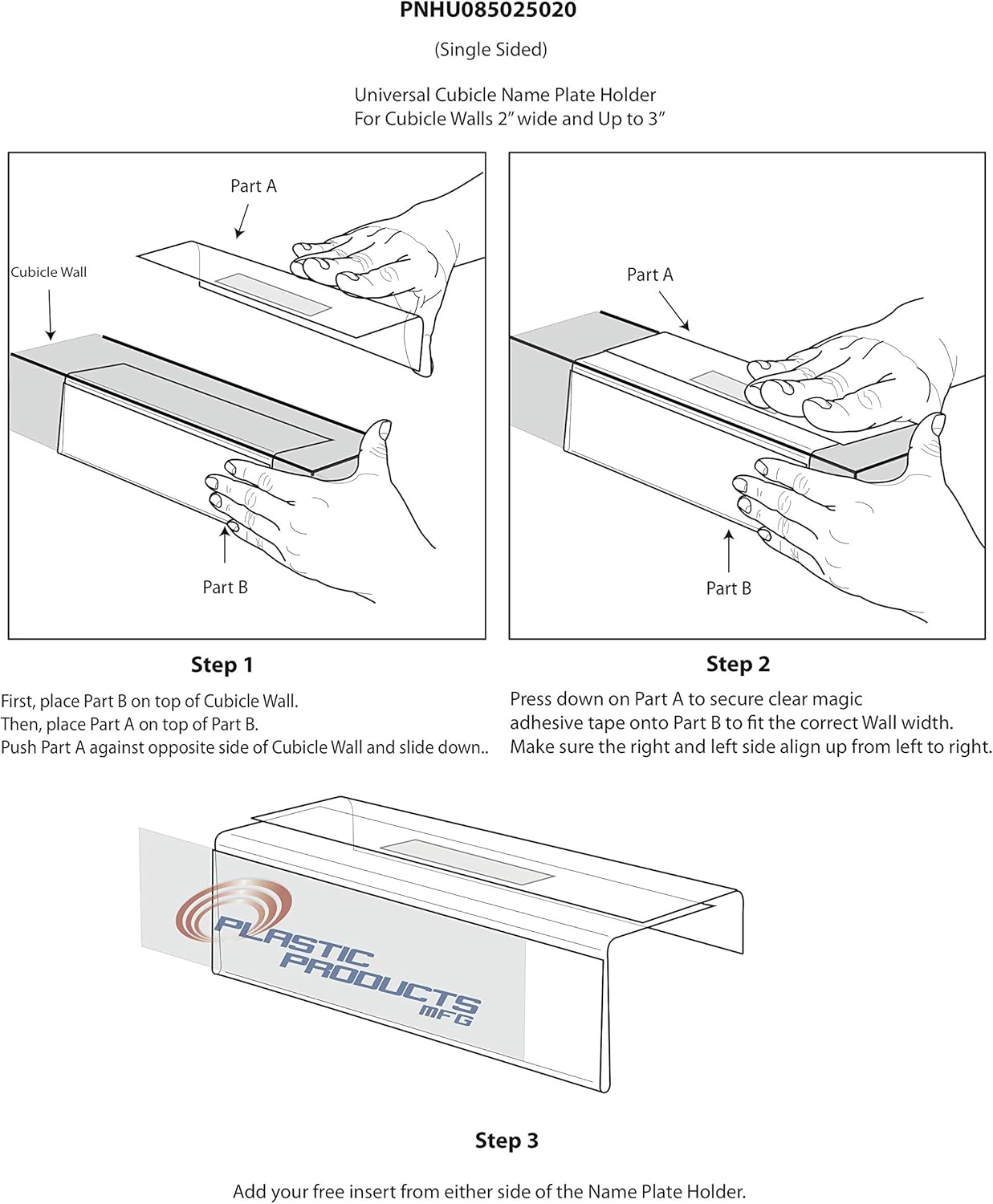 Adjustable Cubicle Name Plate Holders Single-Sided by Plastic Products Mfg - Expands from 2” up to 3” wide using our clear removable magic tape (15 Pack) - Cubicle Name Plates By Plastic Products Mfg.