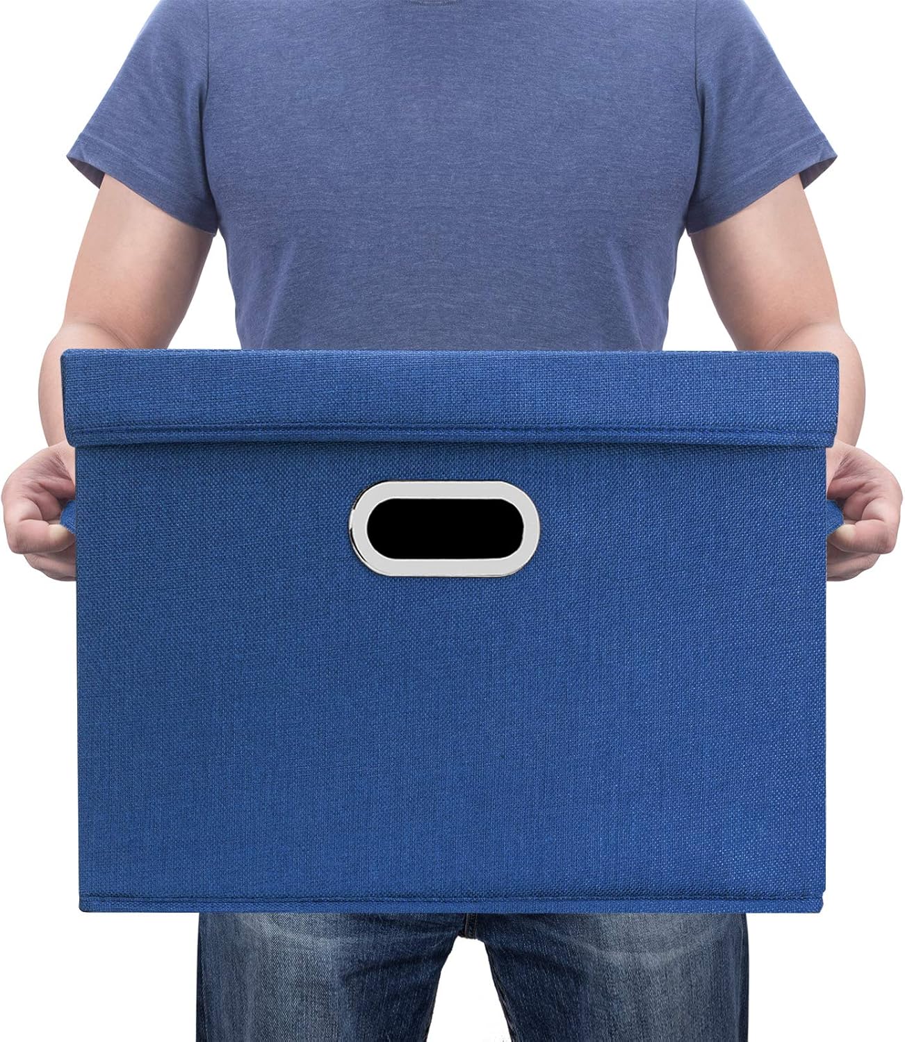 TYEERS Collapsible Storage Bins With Lids, Large Fabric Storage Boxes - 2 Pack - Classic Blue